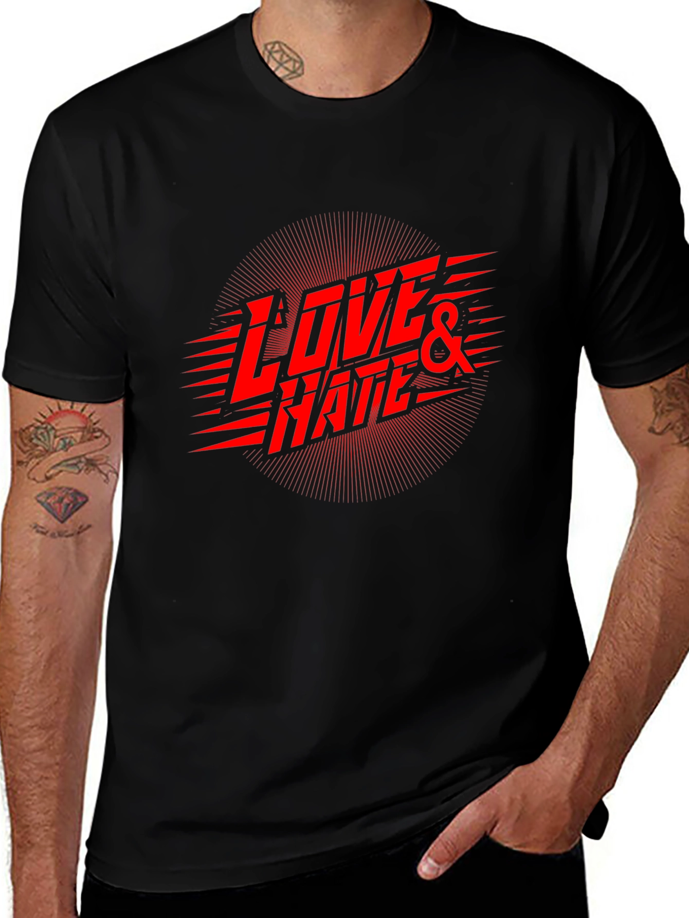 Variant 20 of Love & Hate Graphic Print Black T-Shirt