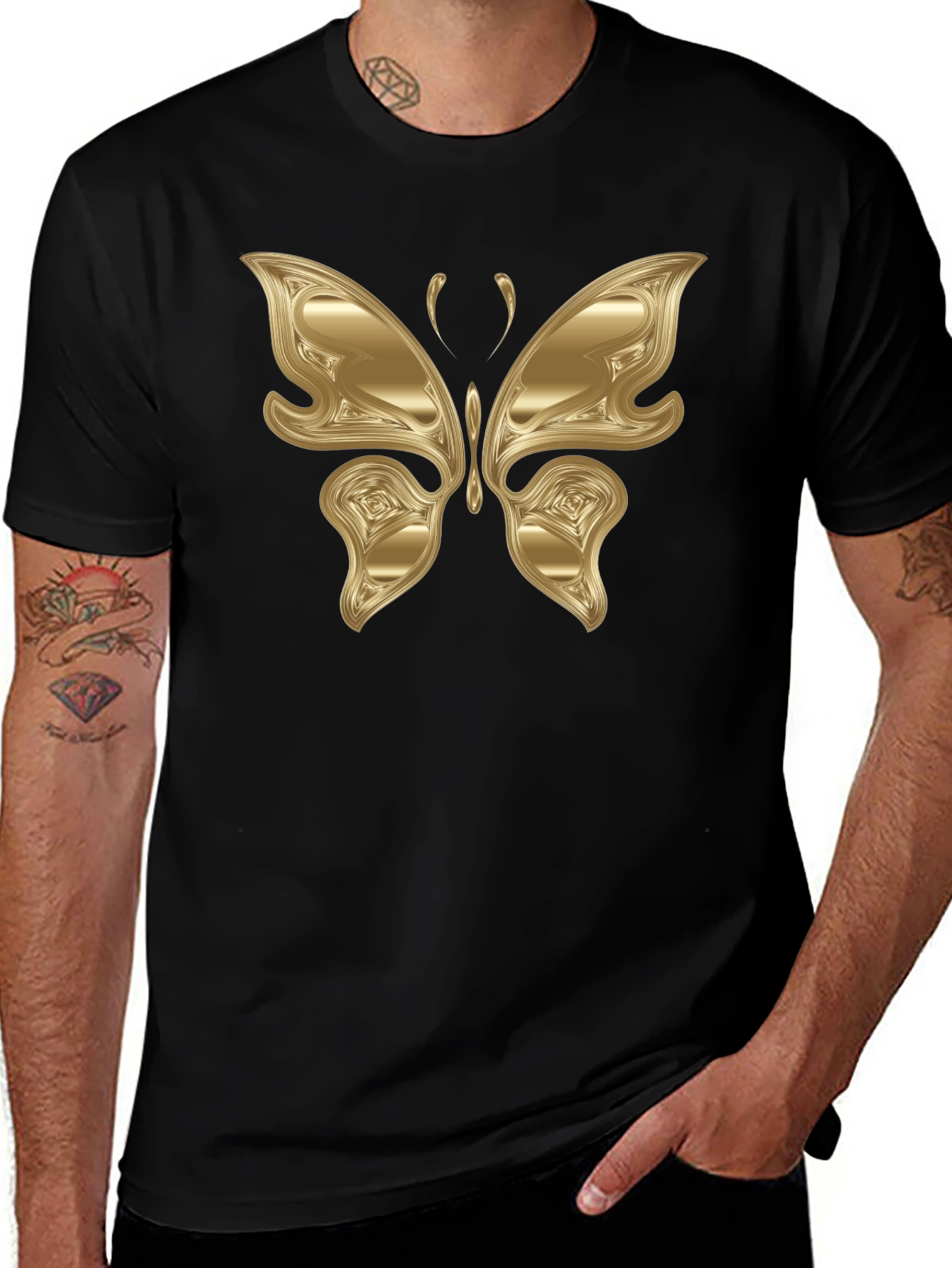 Black Golden Butterfly Graphic Black T-Shirt main image