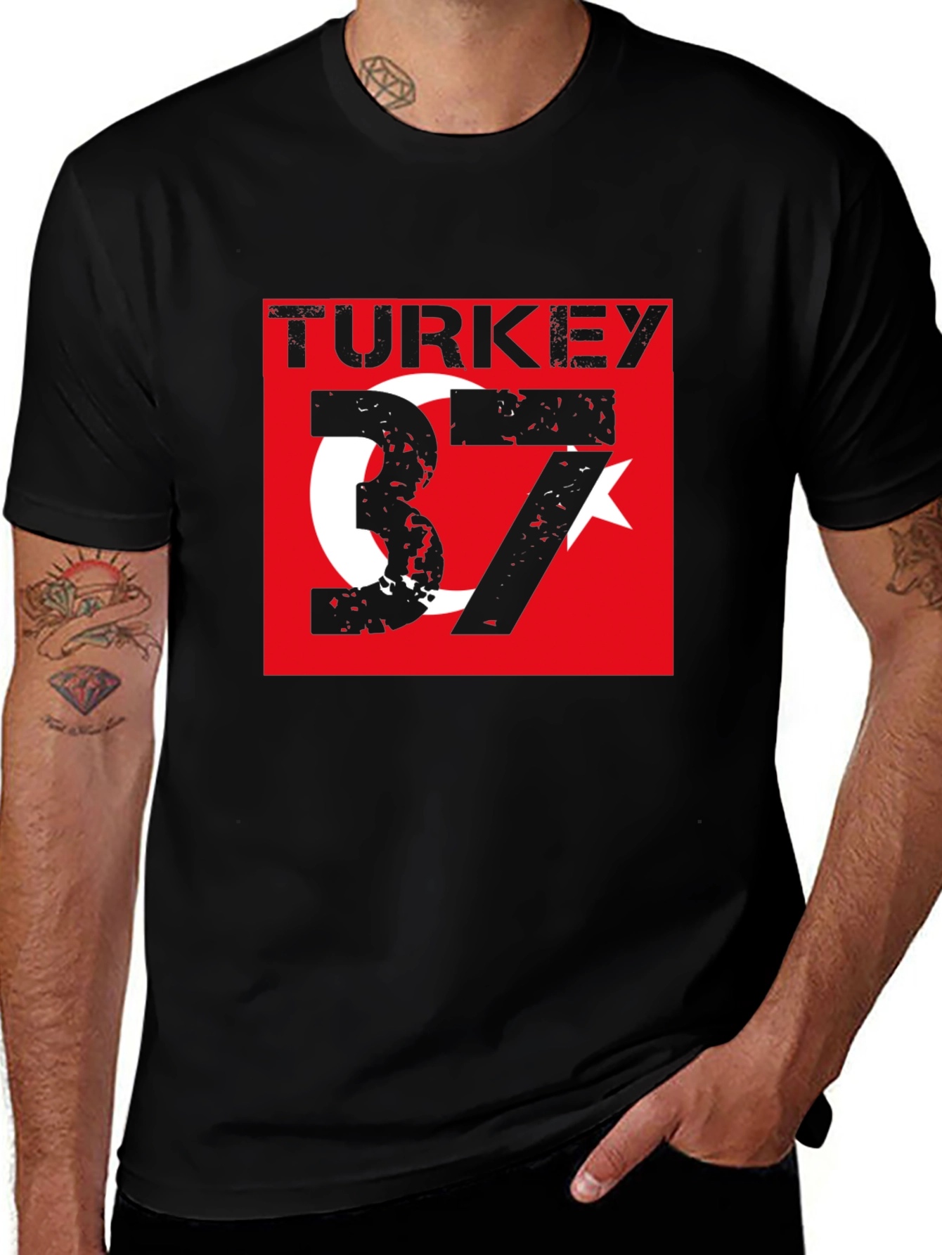 Turkey Flag Graphic T-Shirt - Black Cotton Tee
