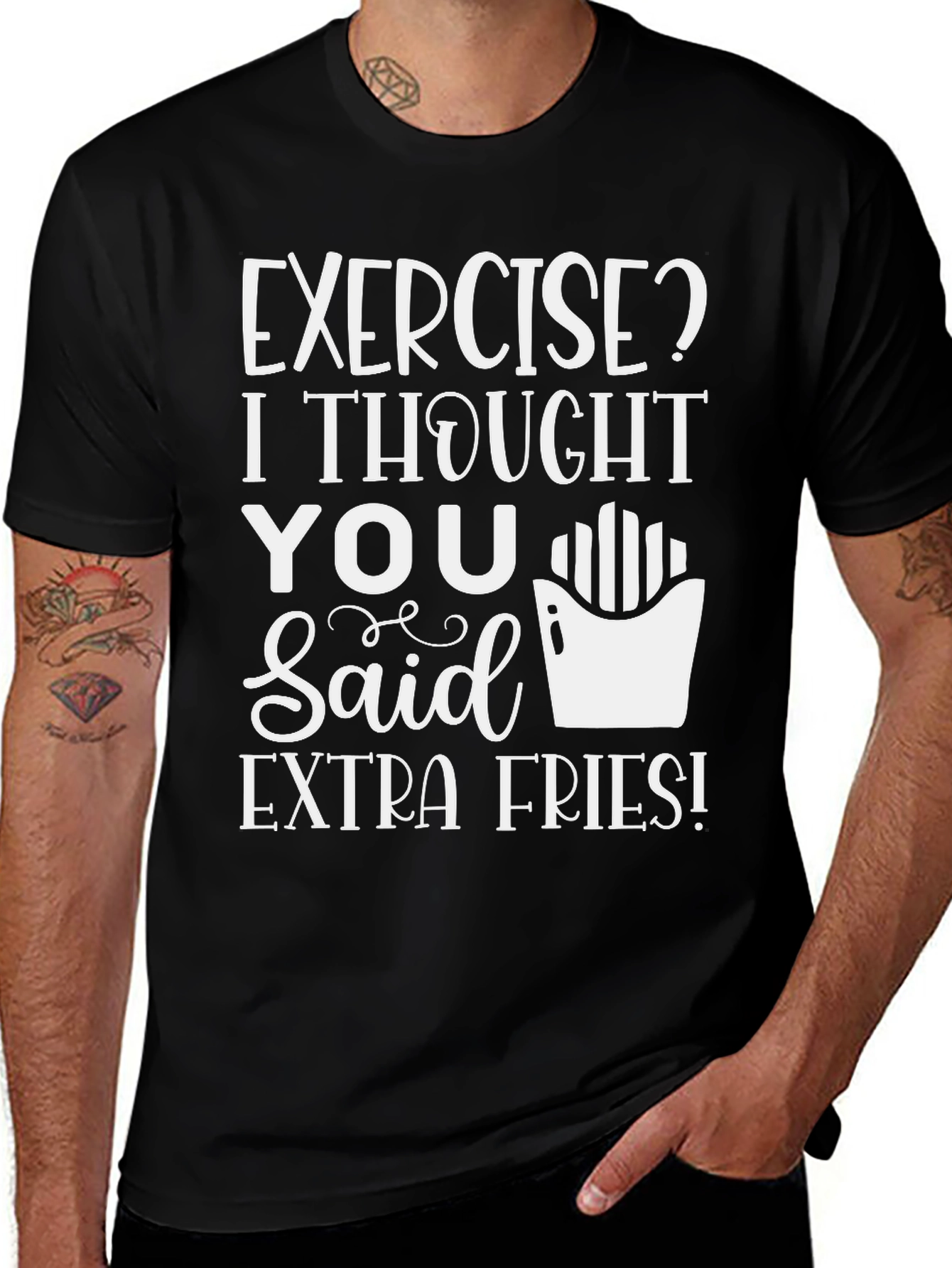 Variant 20 of Funny Exercise Extra Fries Graphic T-Shirt