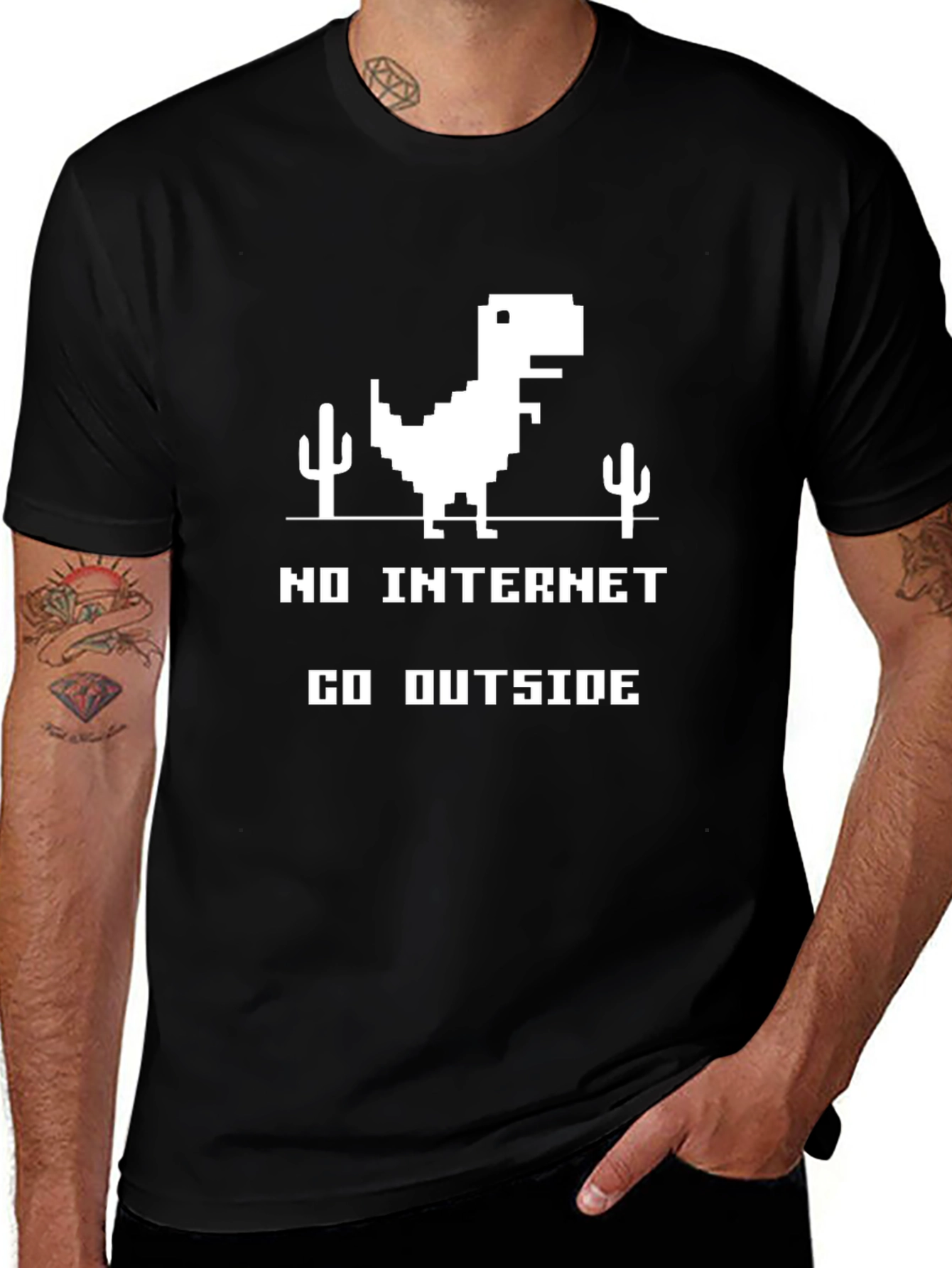 Black No Internet T-Shirt - Go Outside! main image