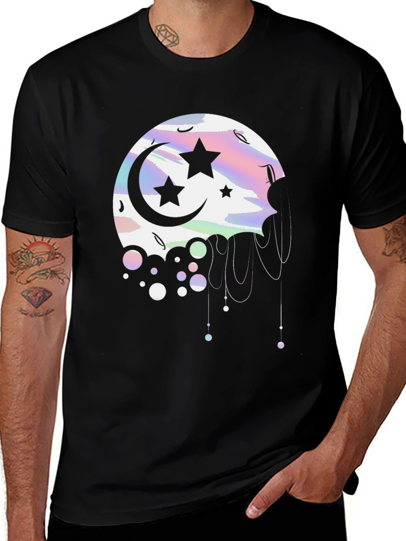Variant 12 of Celestial Moon & Stars Graphic Tee - Black