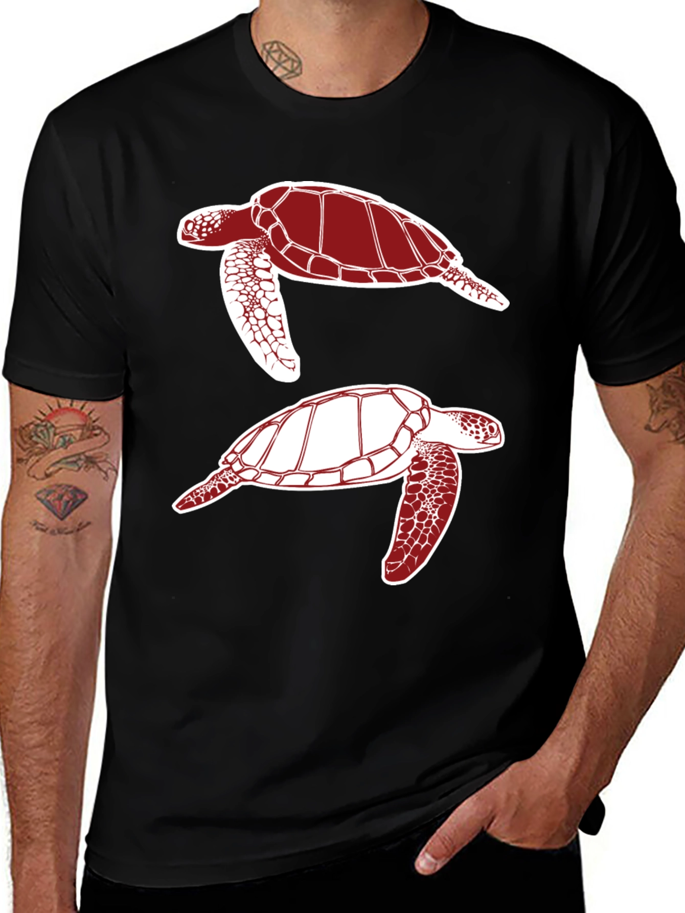 Variant 5 of Turtle Graphic T-Shirt - Black Cotton Tee
