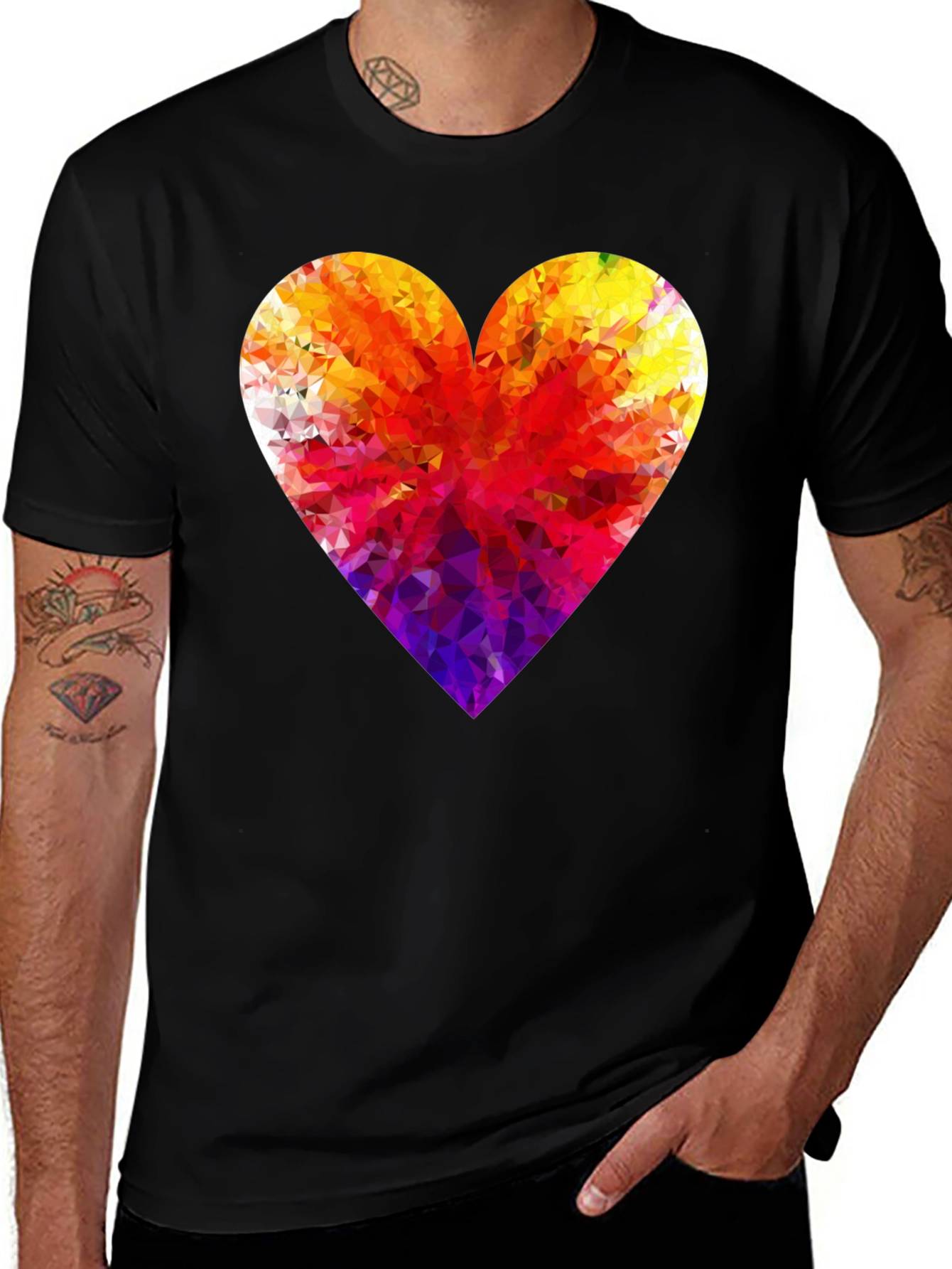 Variant 22 of Geometric Heart Graphic Tee - Stylish Black T-Shirt