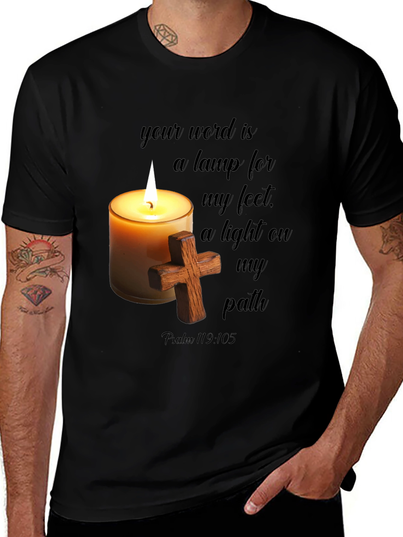 Faithful Light T-Shirt: Word Lamp & Cross Design