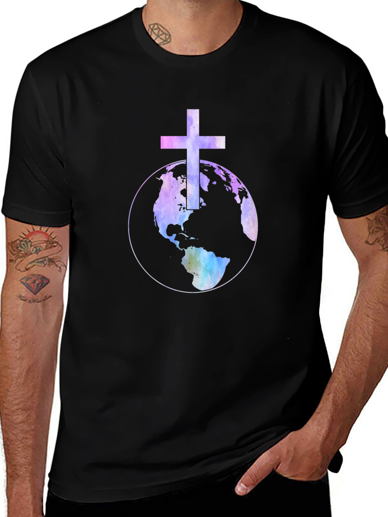 Variant 20 of Cross Over World Graphic Black T-Shirt