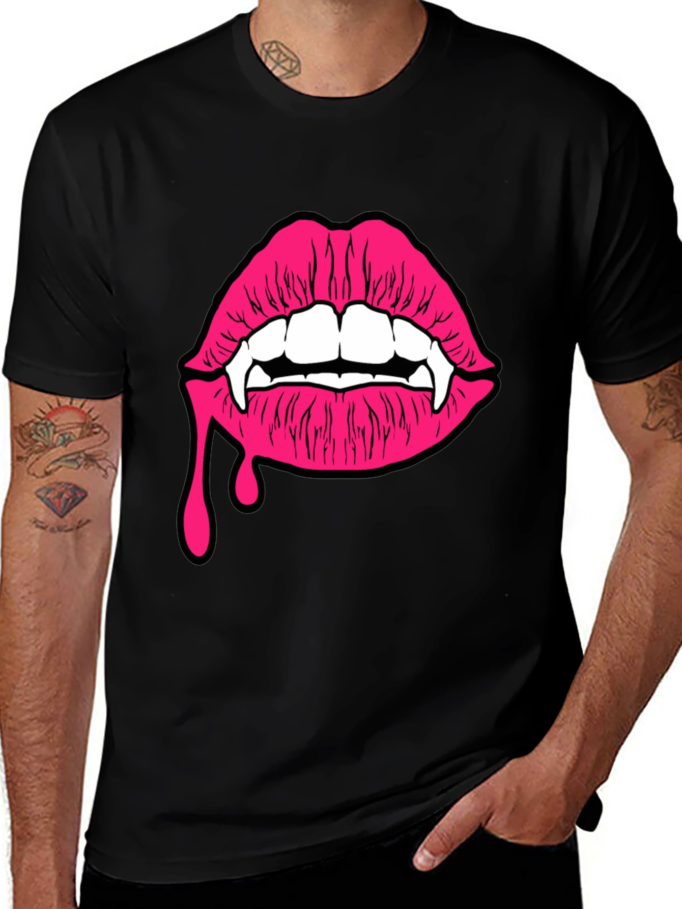 Black Vampire Lips Graphic Tee - Black Cotton T-Shirt main image