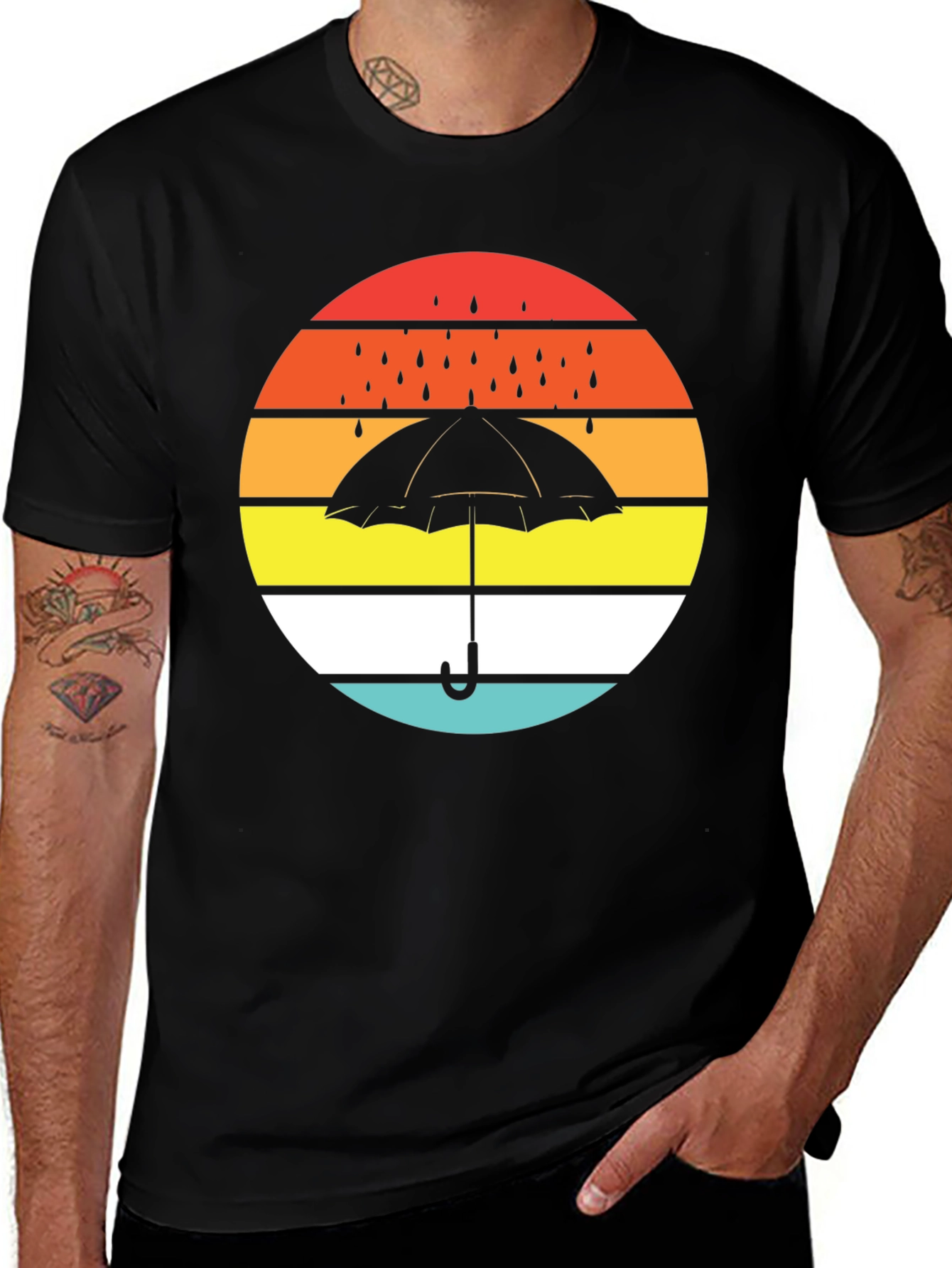 Variant 3 of Retro Sunset Umbrella Black T-Shirt