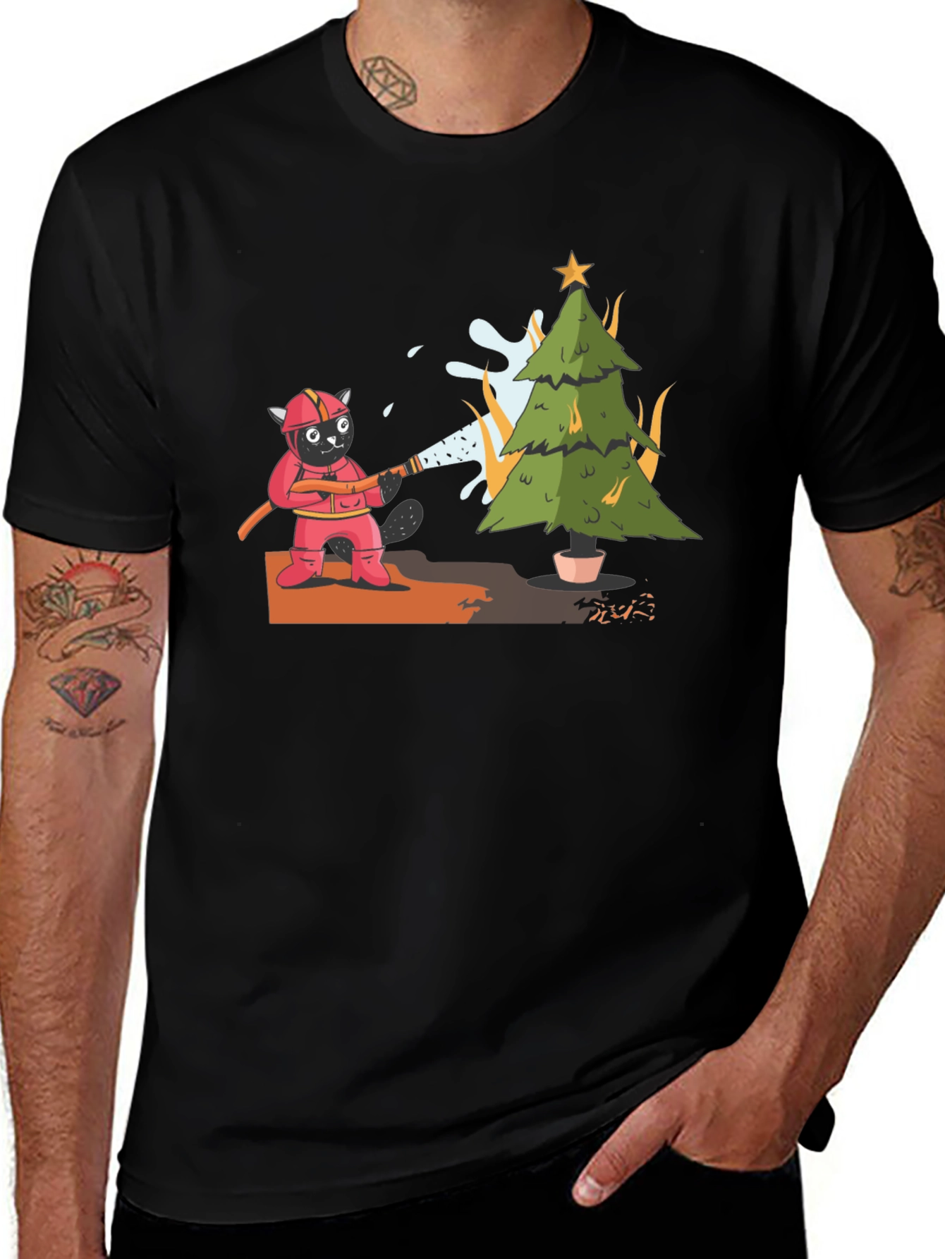 Variant 6 of Cat Firefighter Christmas Tree T-Shirt