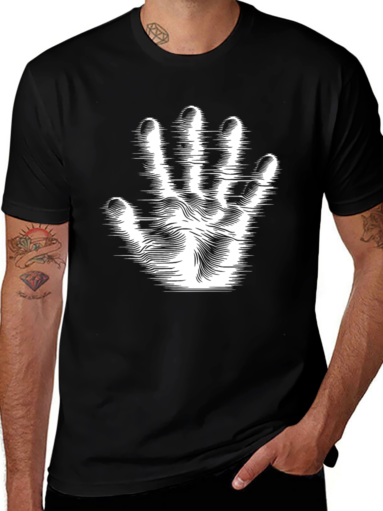 Variant 10 of Hand Print Graphic Tee - Modern Black T-Shirt