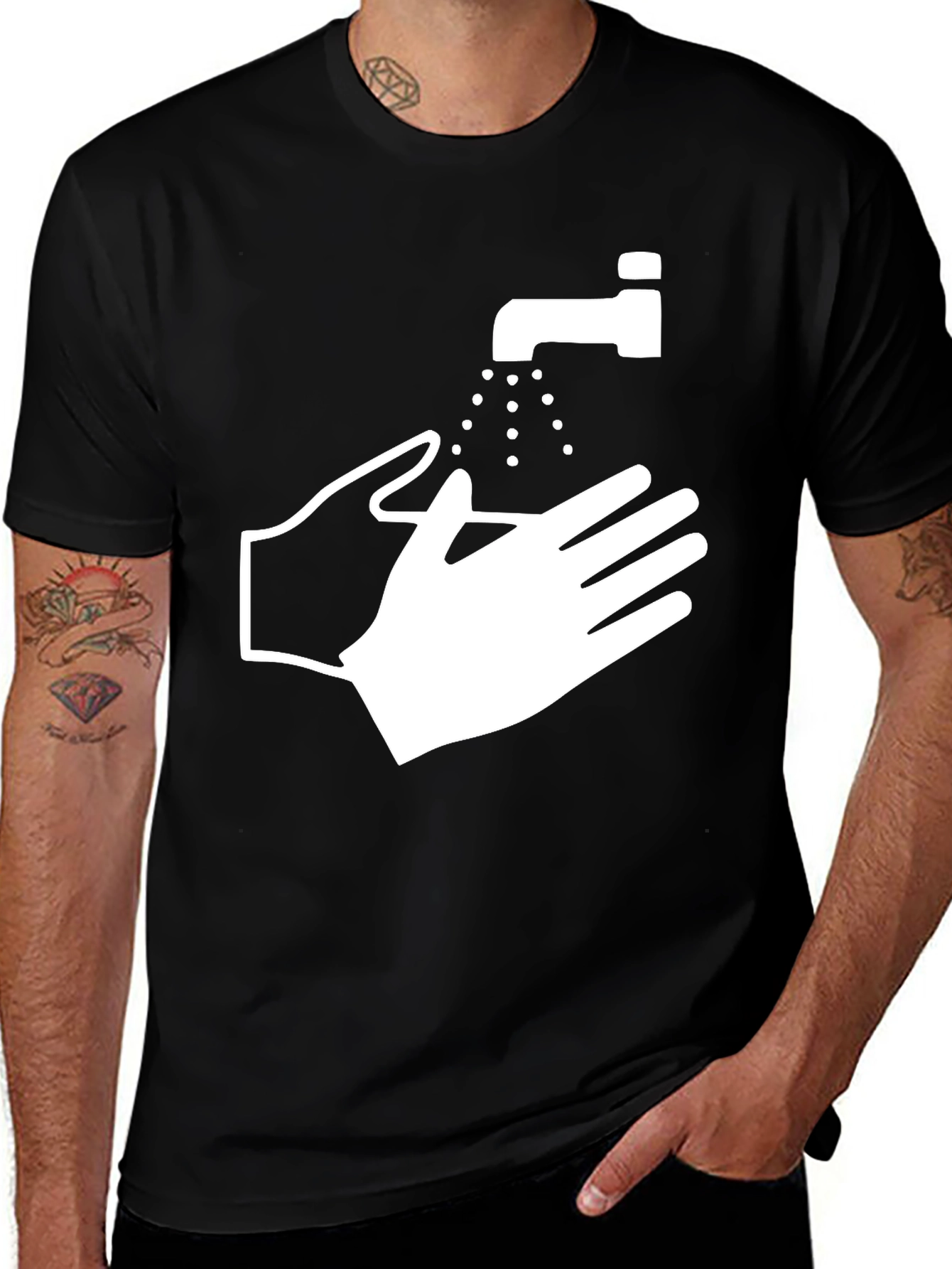 Variant 8 of Wash Your Hands Graphic Tee - Black Cotton Blend
