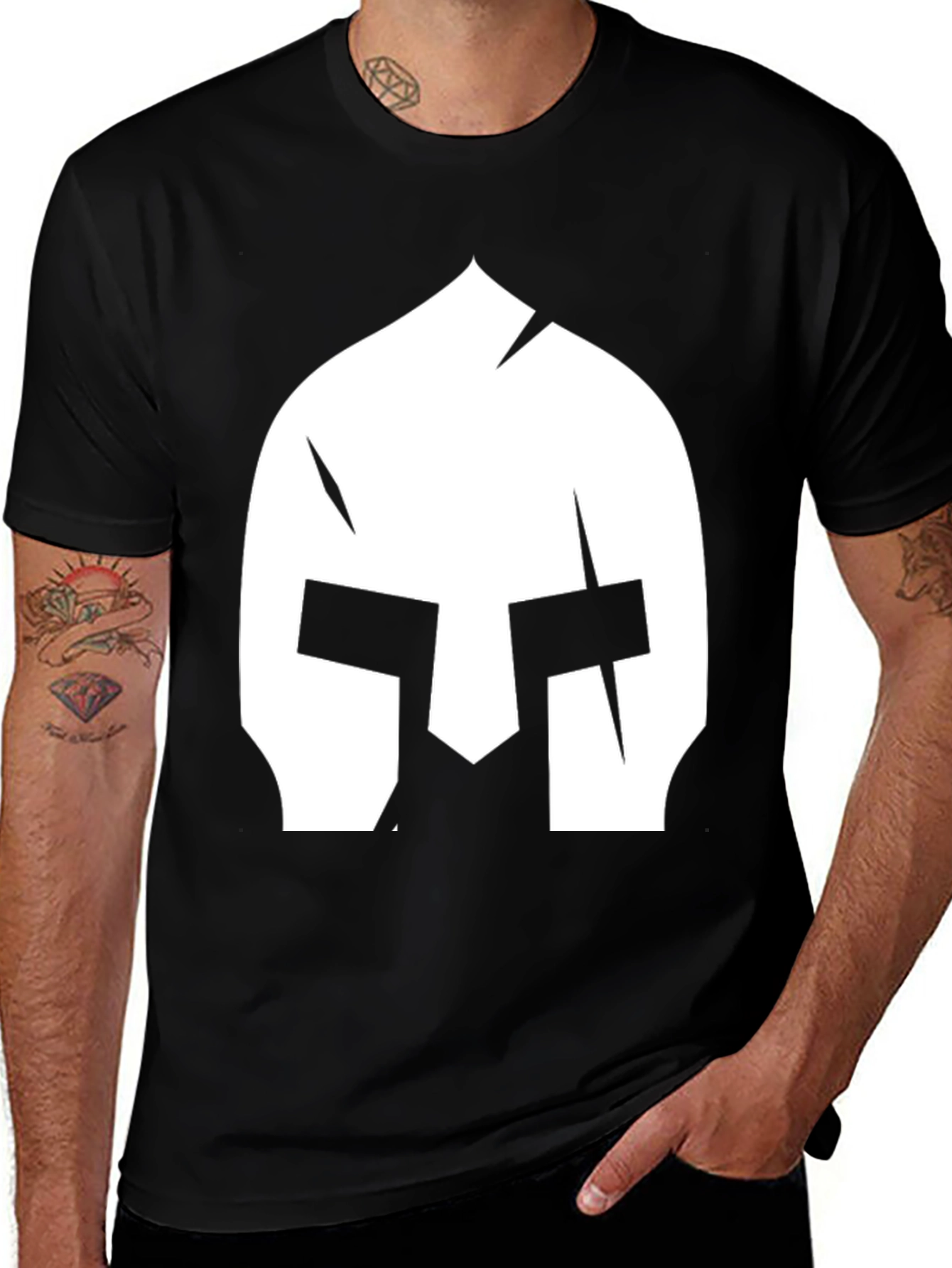 Spartan Helmet Graphic Tee - Black Cotton T-Shirt