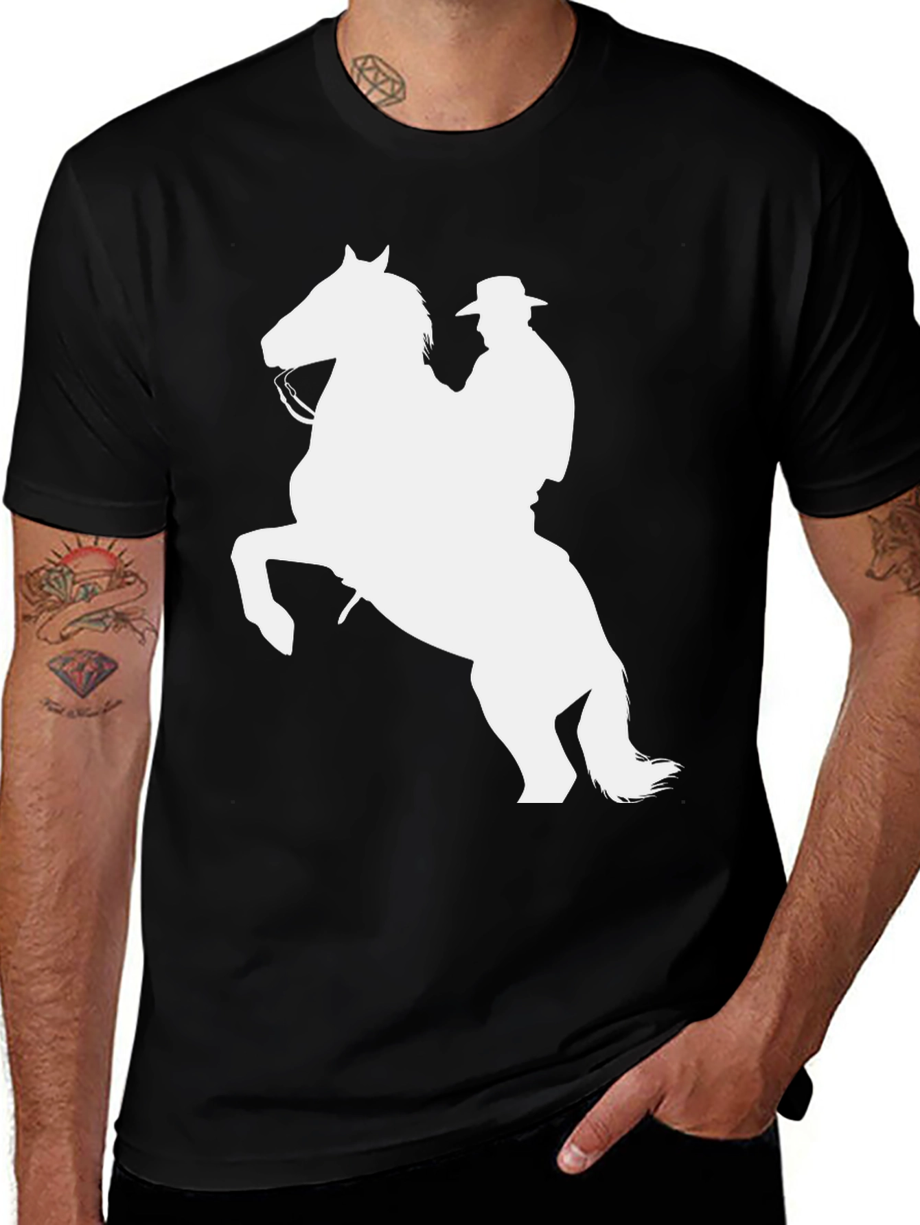 Variant 11 of Cowboy Horse Graphic Tee - Black Cotton Shirt