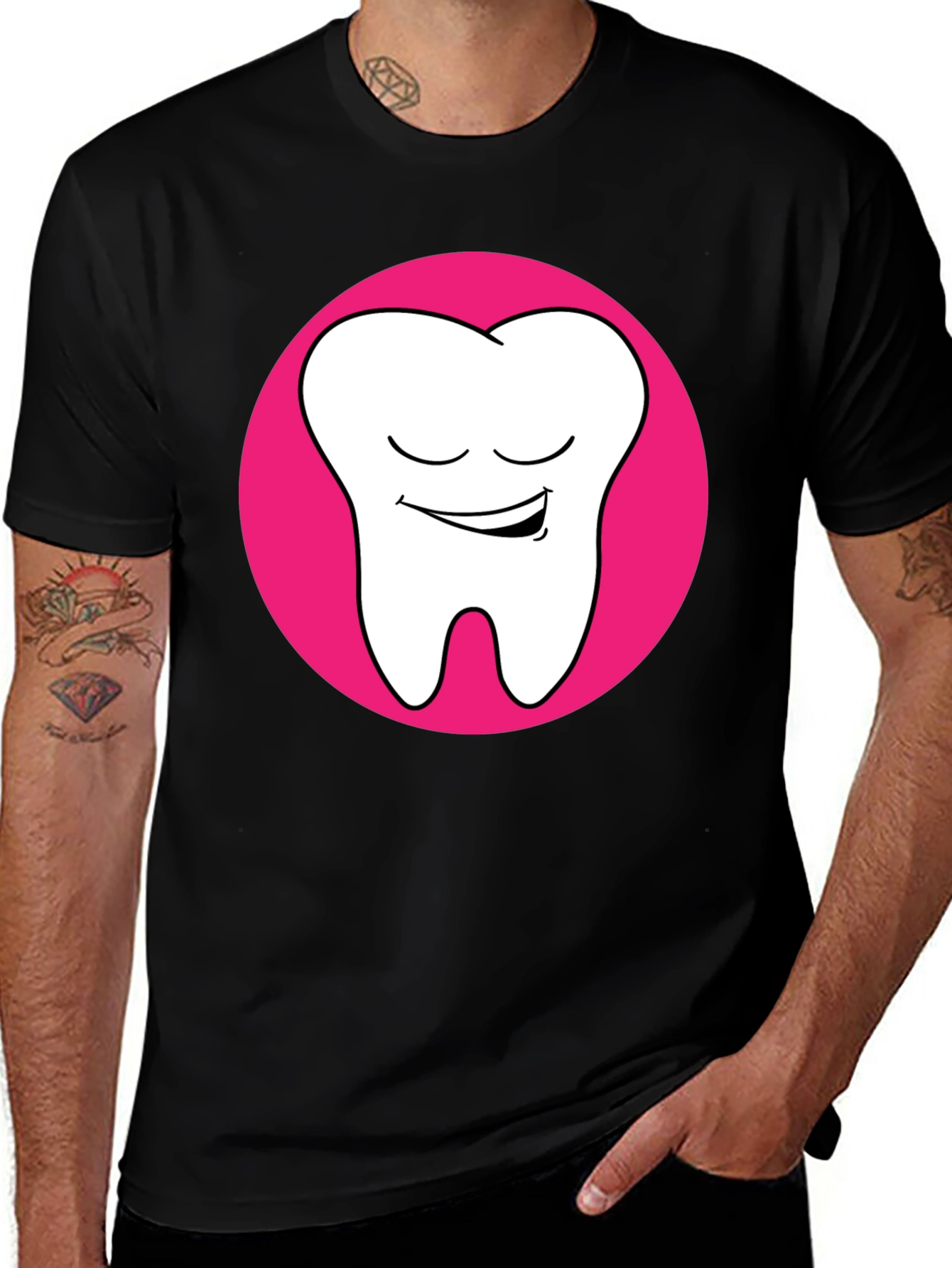 Cartoon Tooth Graphic Tee - Black Cotton Comfort