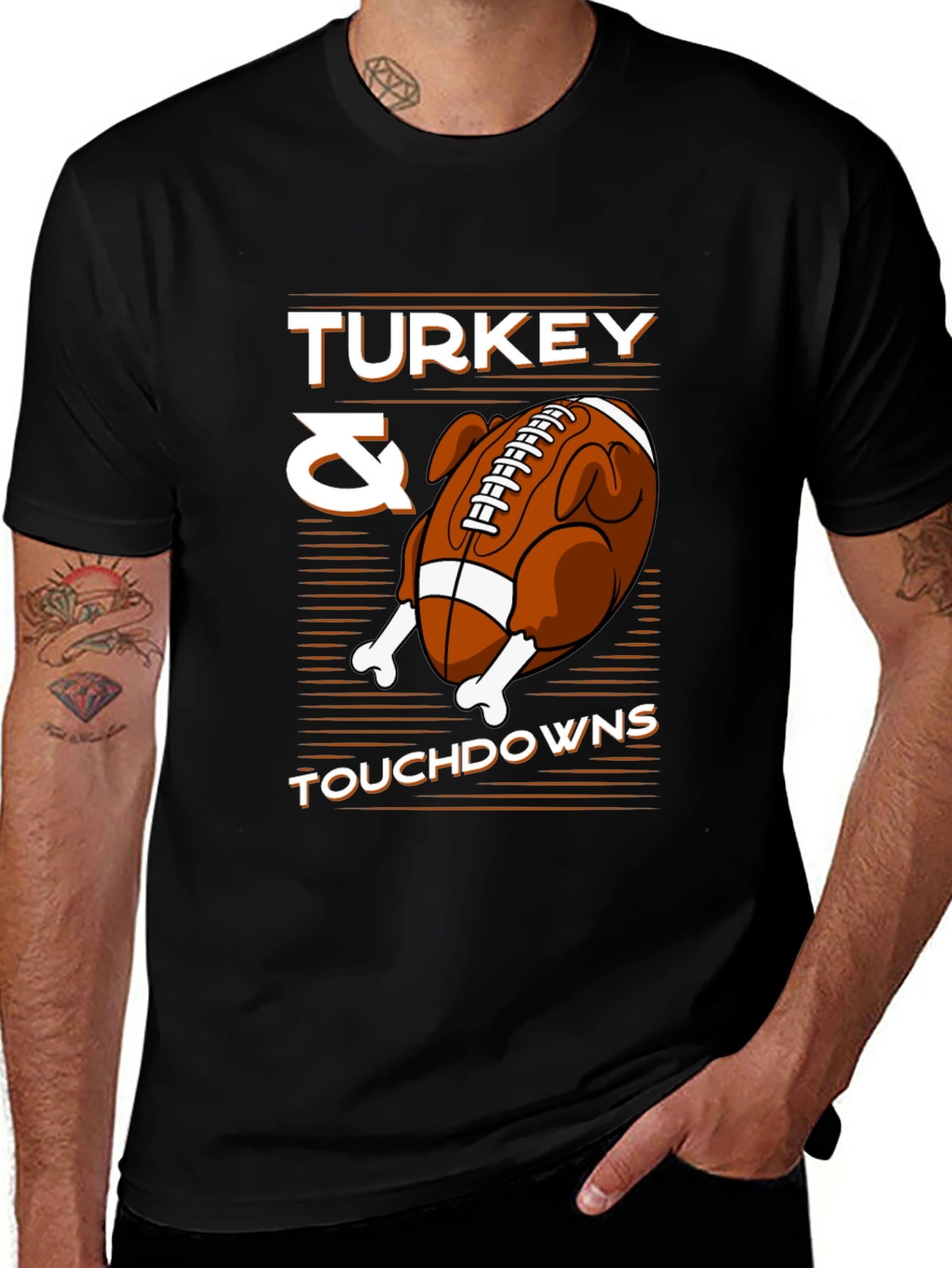 Black Turkey & Touchdowns Graphic T-Shirt main image
