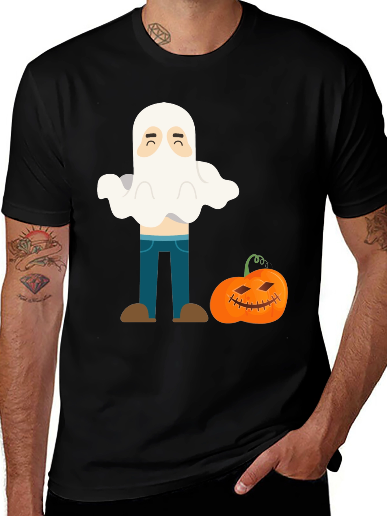 Variant 7 of Halloween Ghost & Pumpkin Graphic T-Shirt