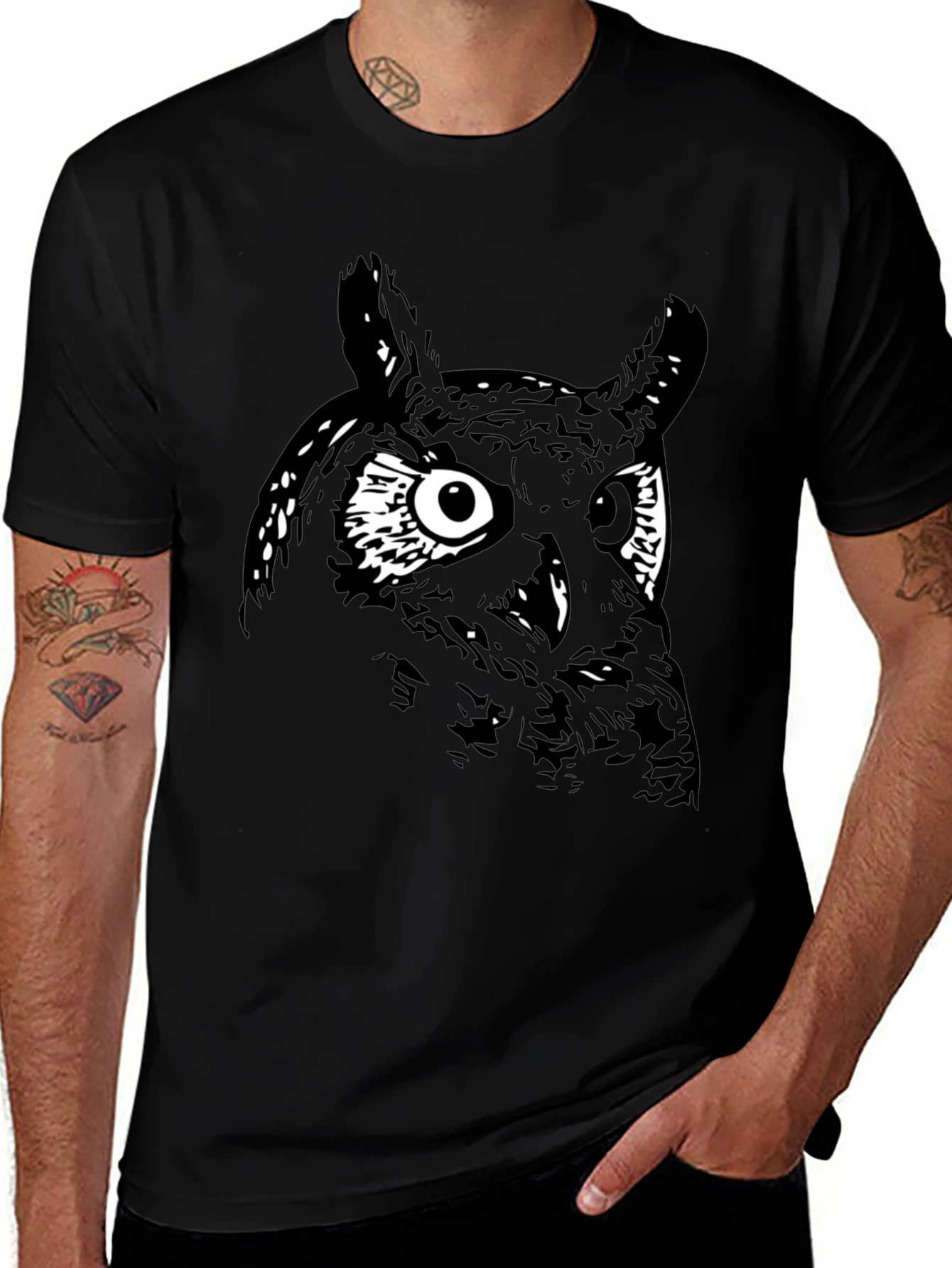 Variant 17 of Owl Graphic Print Black T-Shirt