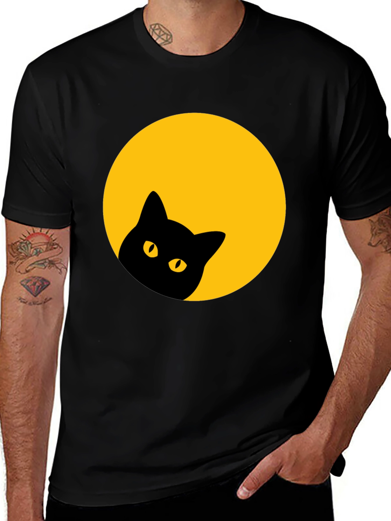 Variant 16 of Black Cat Peek-a-Boo T-Shirt - Moon Design