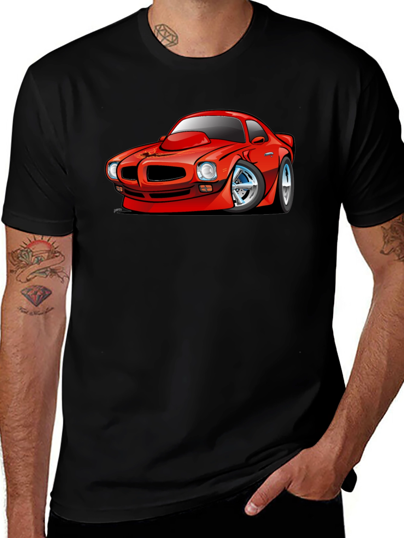 Variant 12 of Cartoon Car Graphic T-Shirt - Black