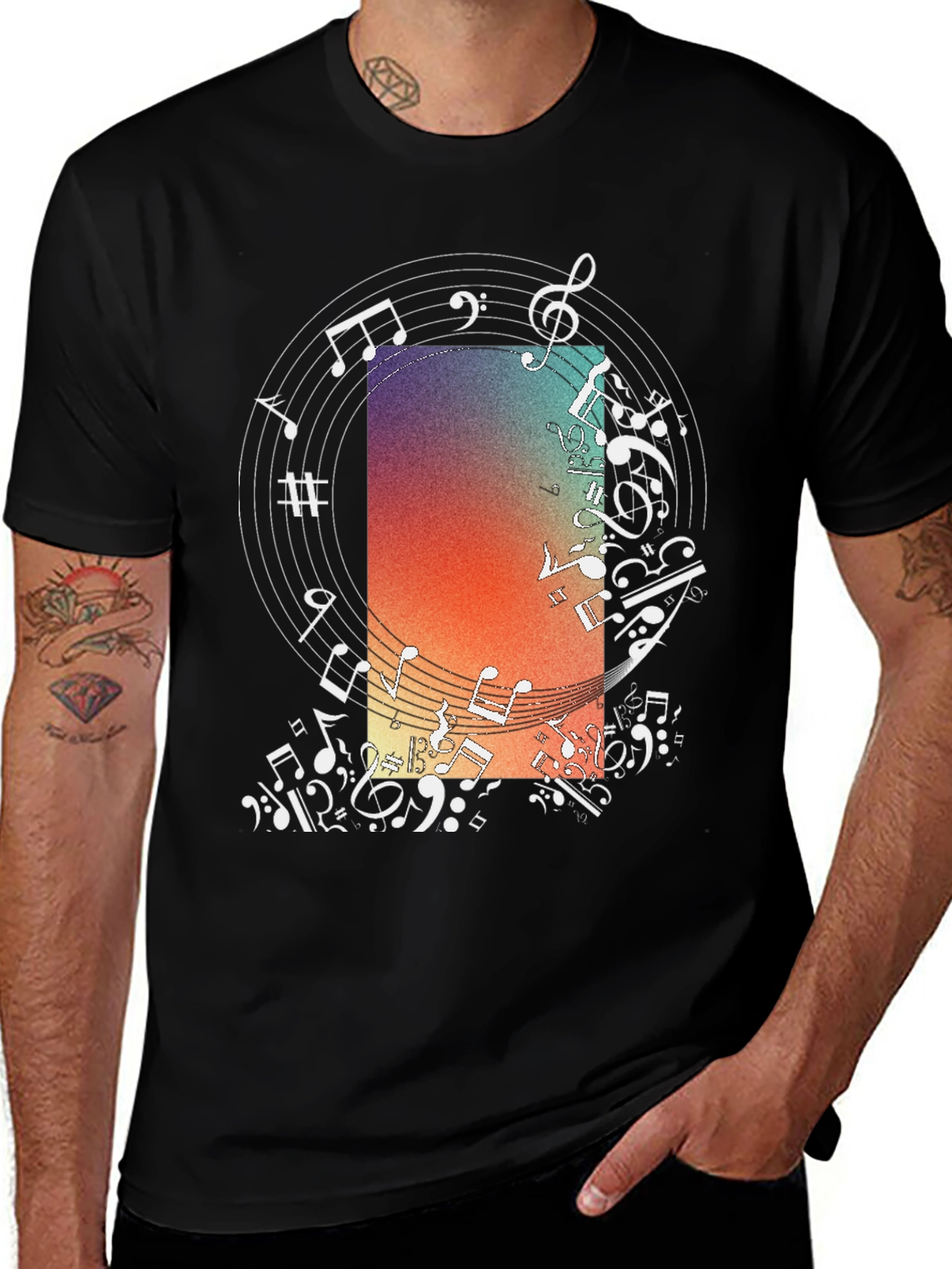 Variant 18 of Musical Notes Graphic Print Crewneck T-Shirt
