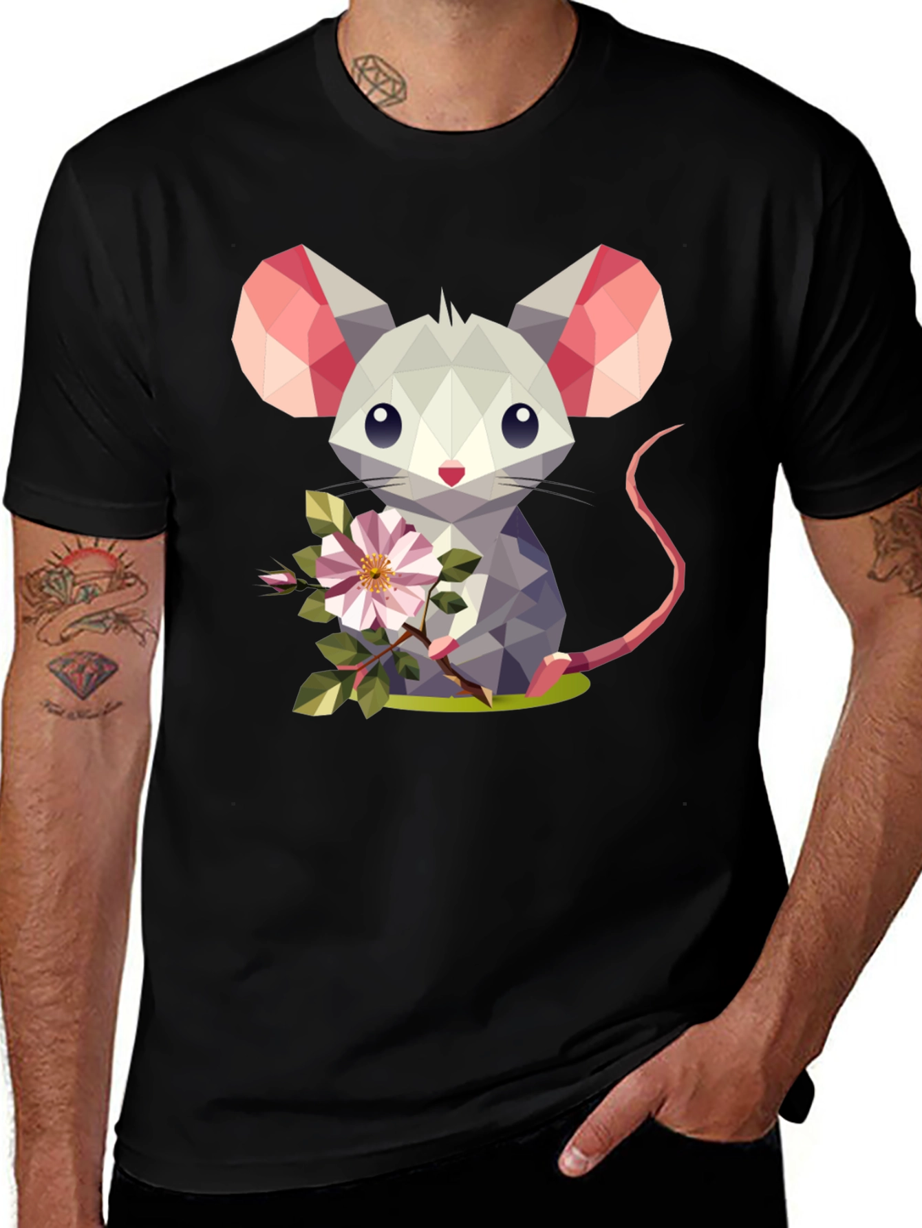 Variant 13 of Geometric Mouse Flower T-Shirt - Stylish Graphic Tee