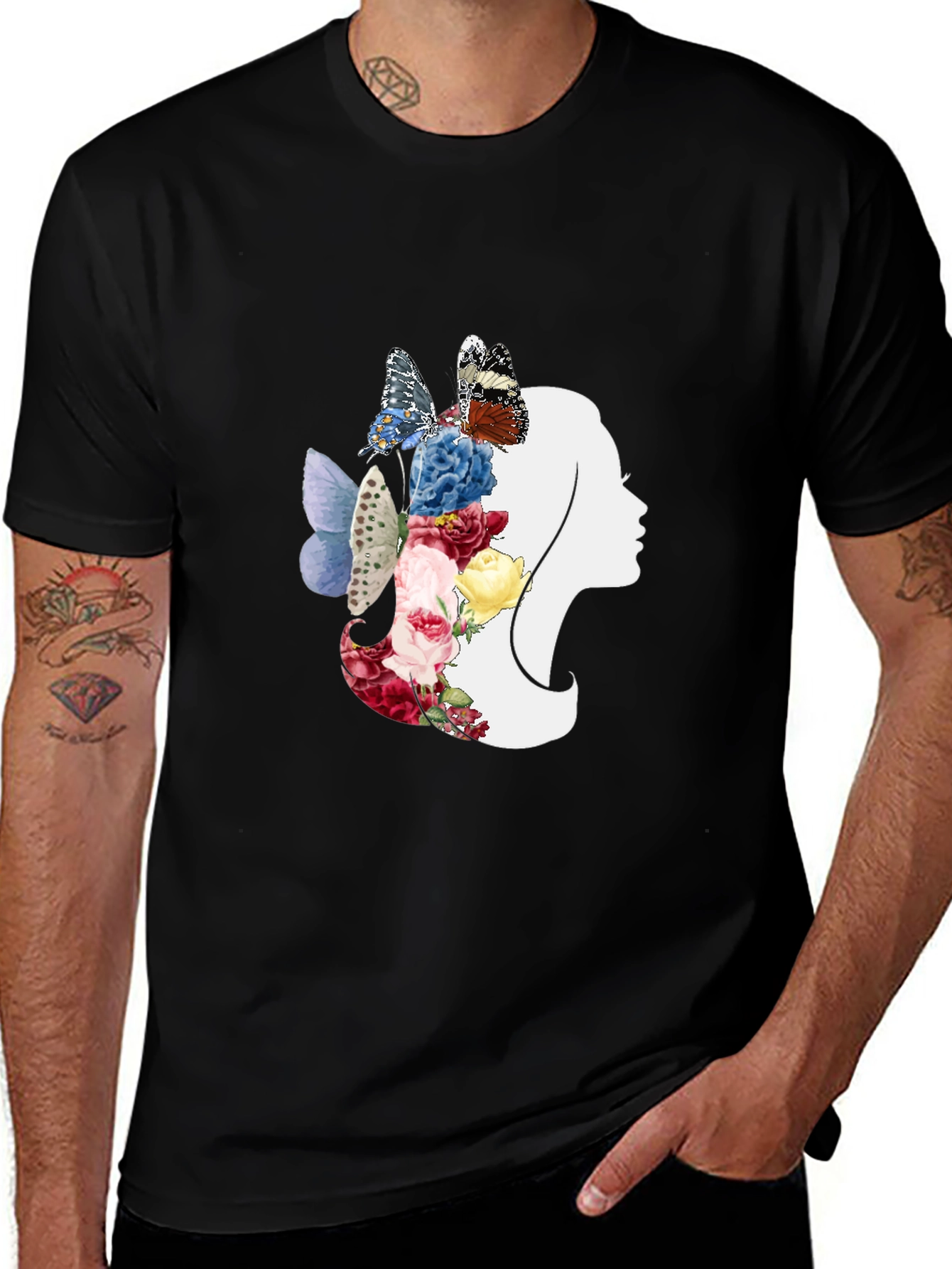 Variant 10 of Floral Butterfly Woman Silhouette Graphic Tee