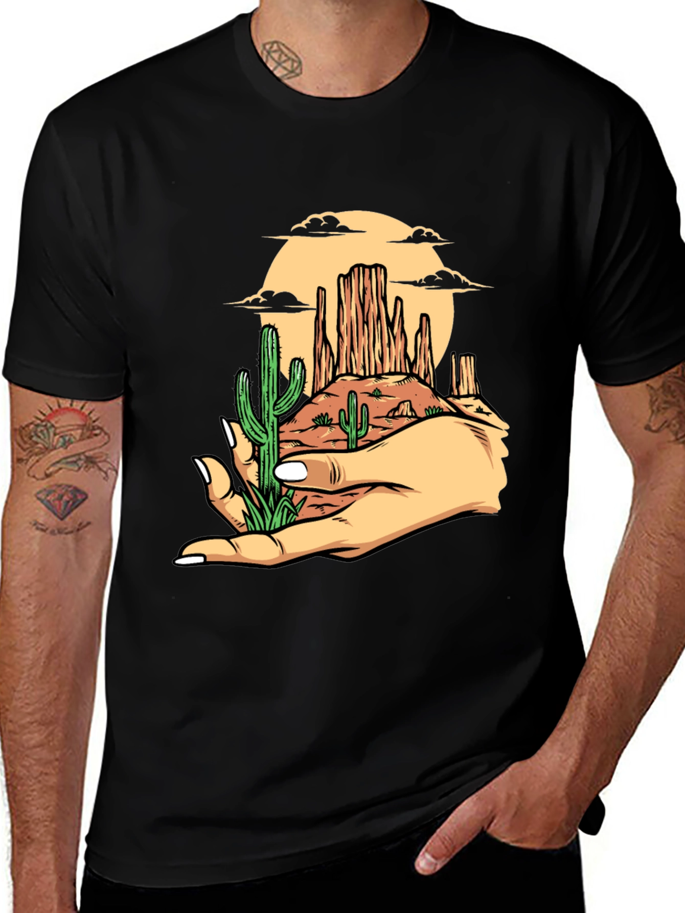 Variant 27 of Desert Landscape Graphic Tee - Black Cotton T-Shirt