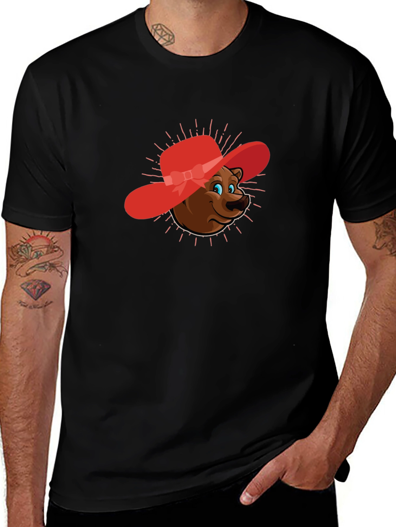 Bear in Red Hat Graphic Tee - Unisex