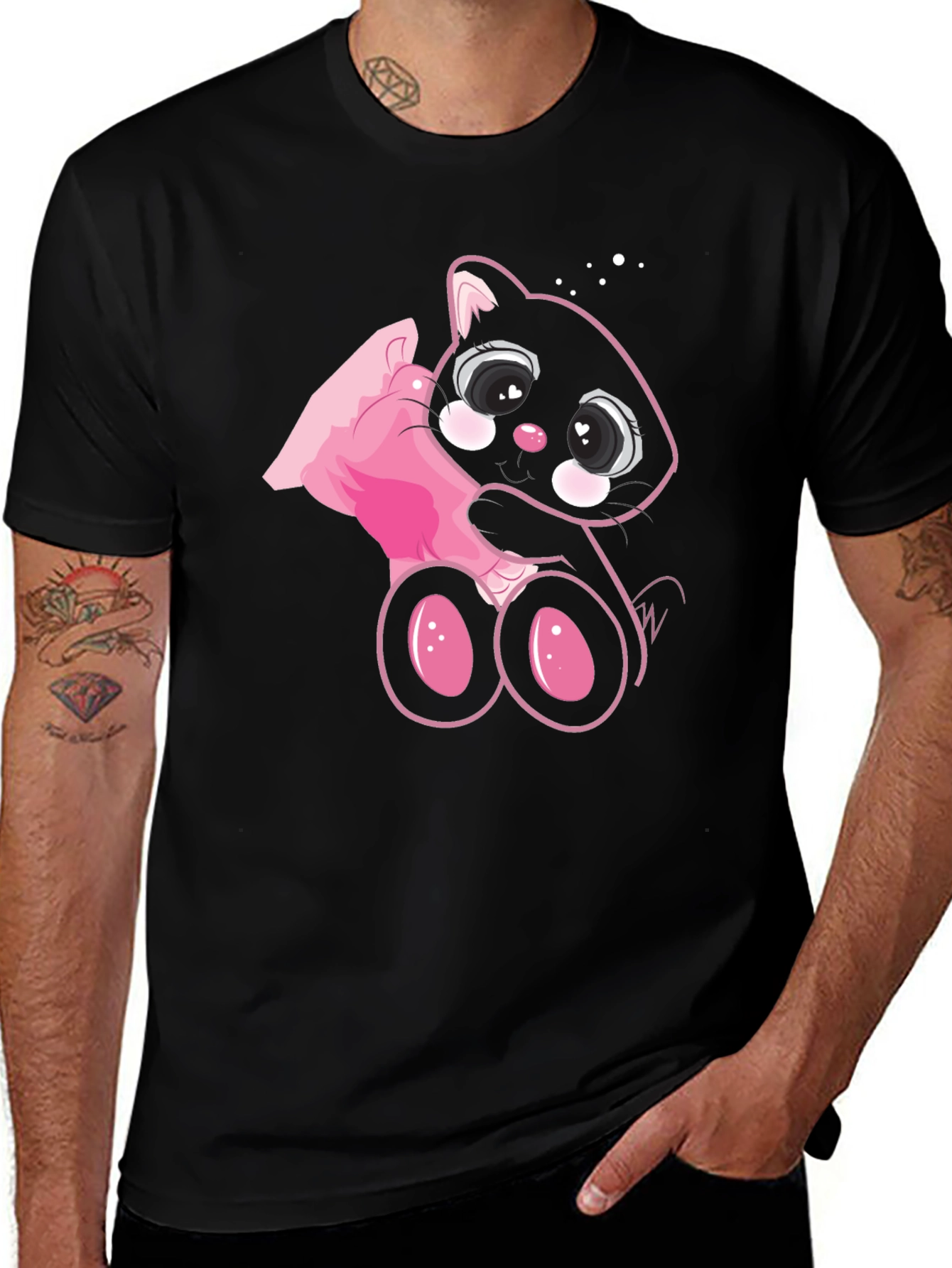 Variant 15 of Cute Cartoon Cat Black T-Shirt