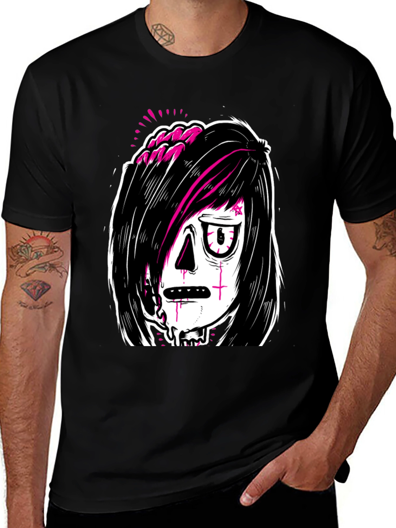 Variant 8 of Emo Zombie Graphic Black T-Shirt