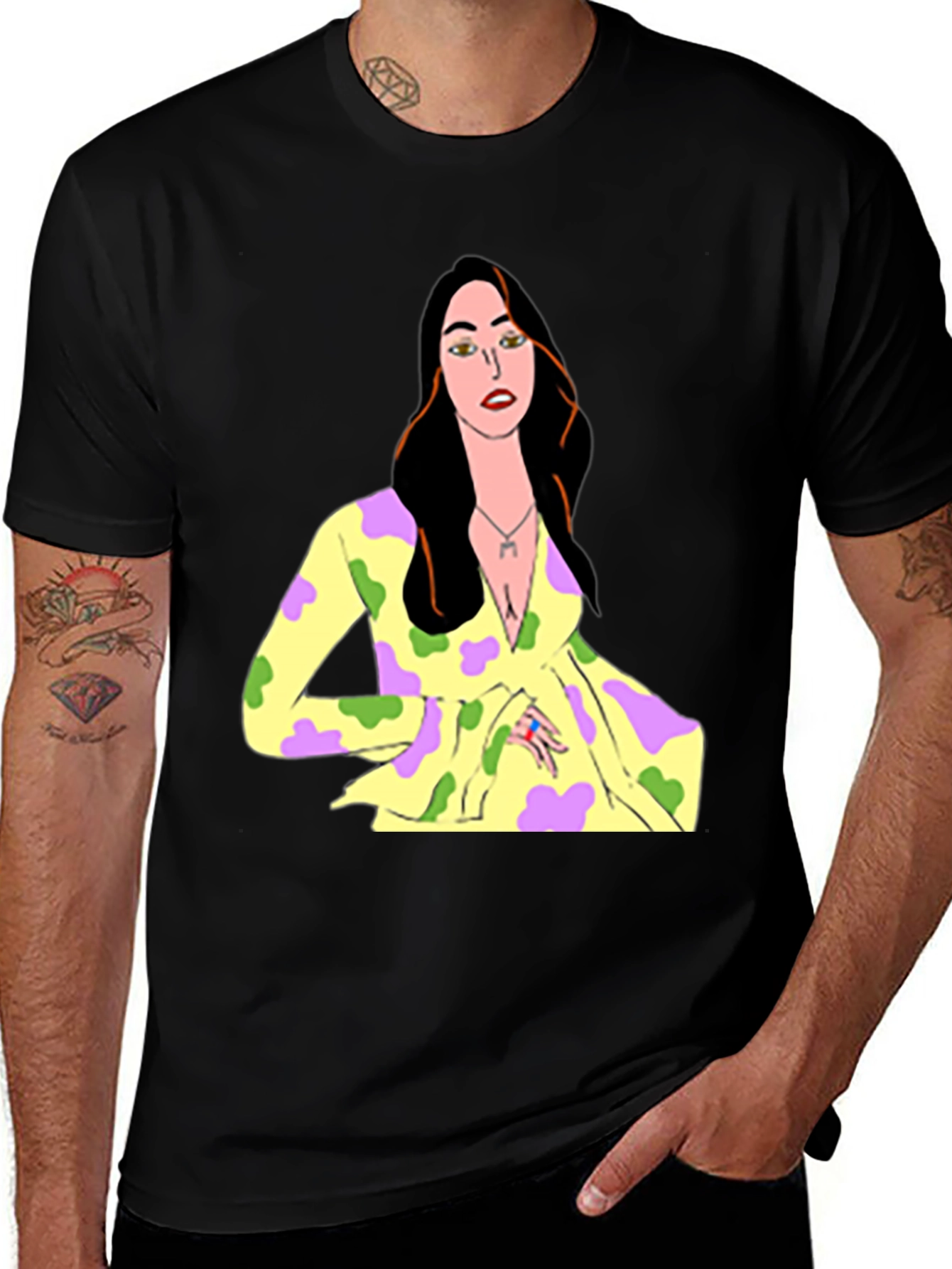 Variant 8 of Unique Cartoon Woman Graphic Black T-Shirt