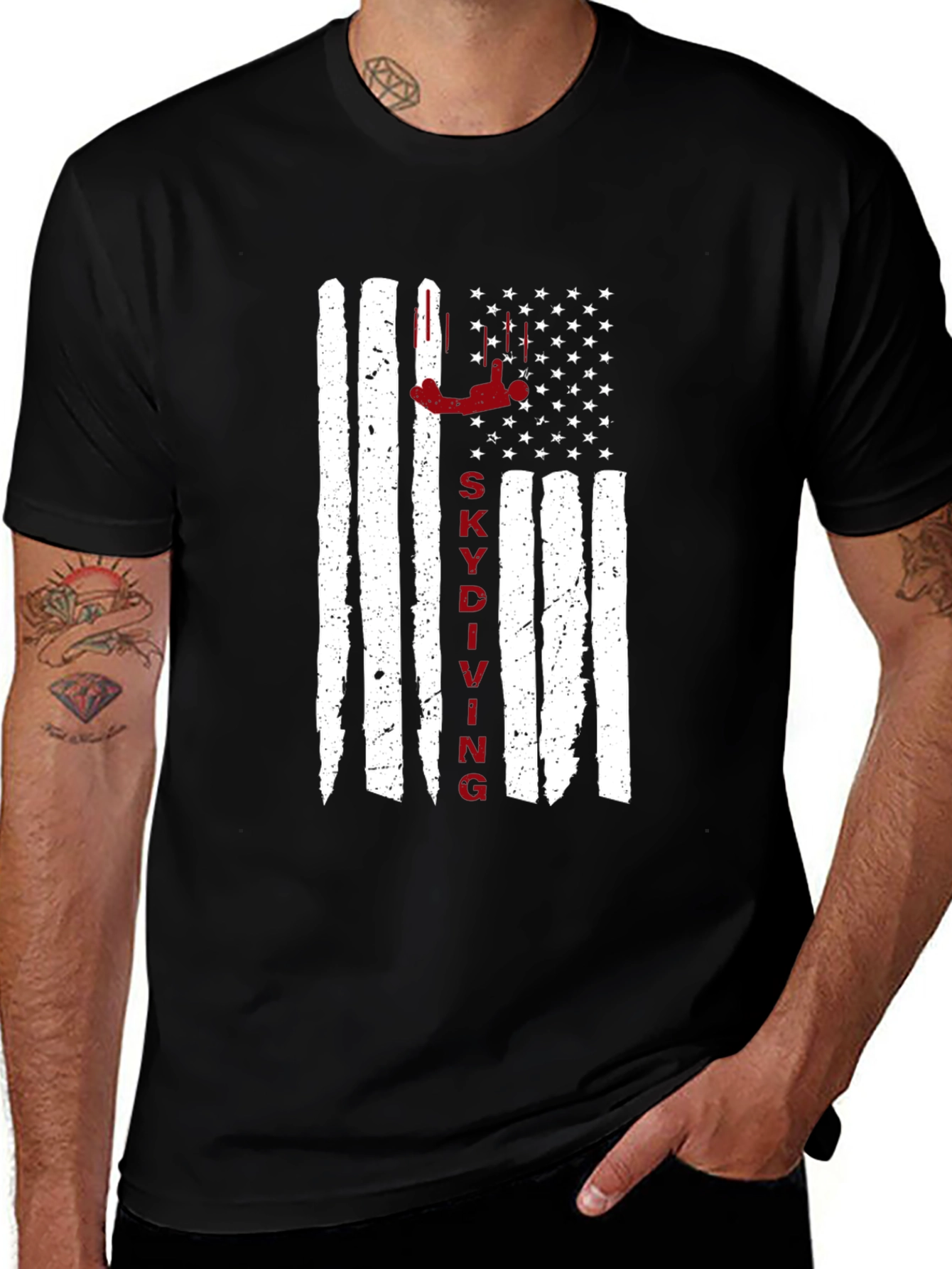 Variant 21 of Skydiving American Flag Graphic T-Shirt