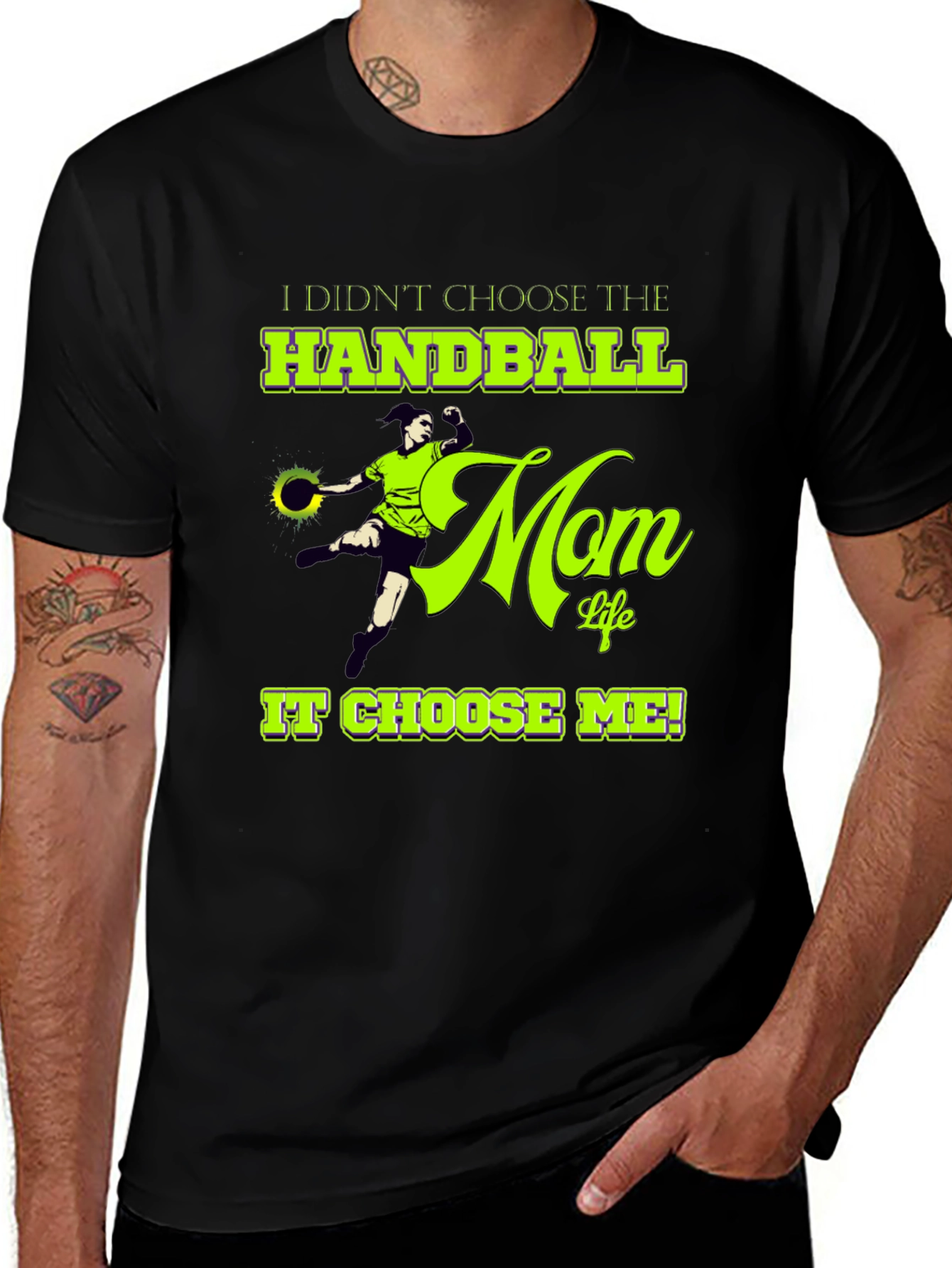 Black Handball Mom Life Graphic T-Shirt - Black Cotton Tee main image