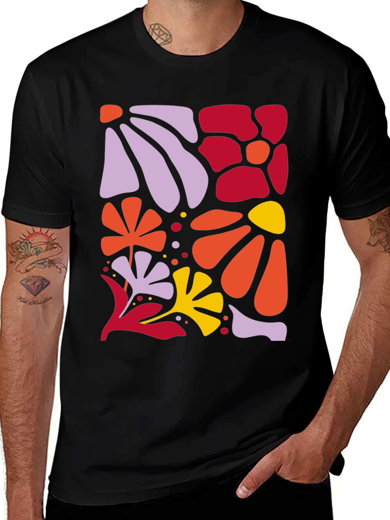 Variant 18 of Modern Floral Print Black T-Shirt