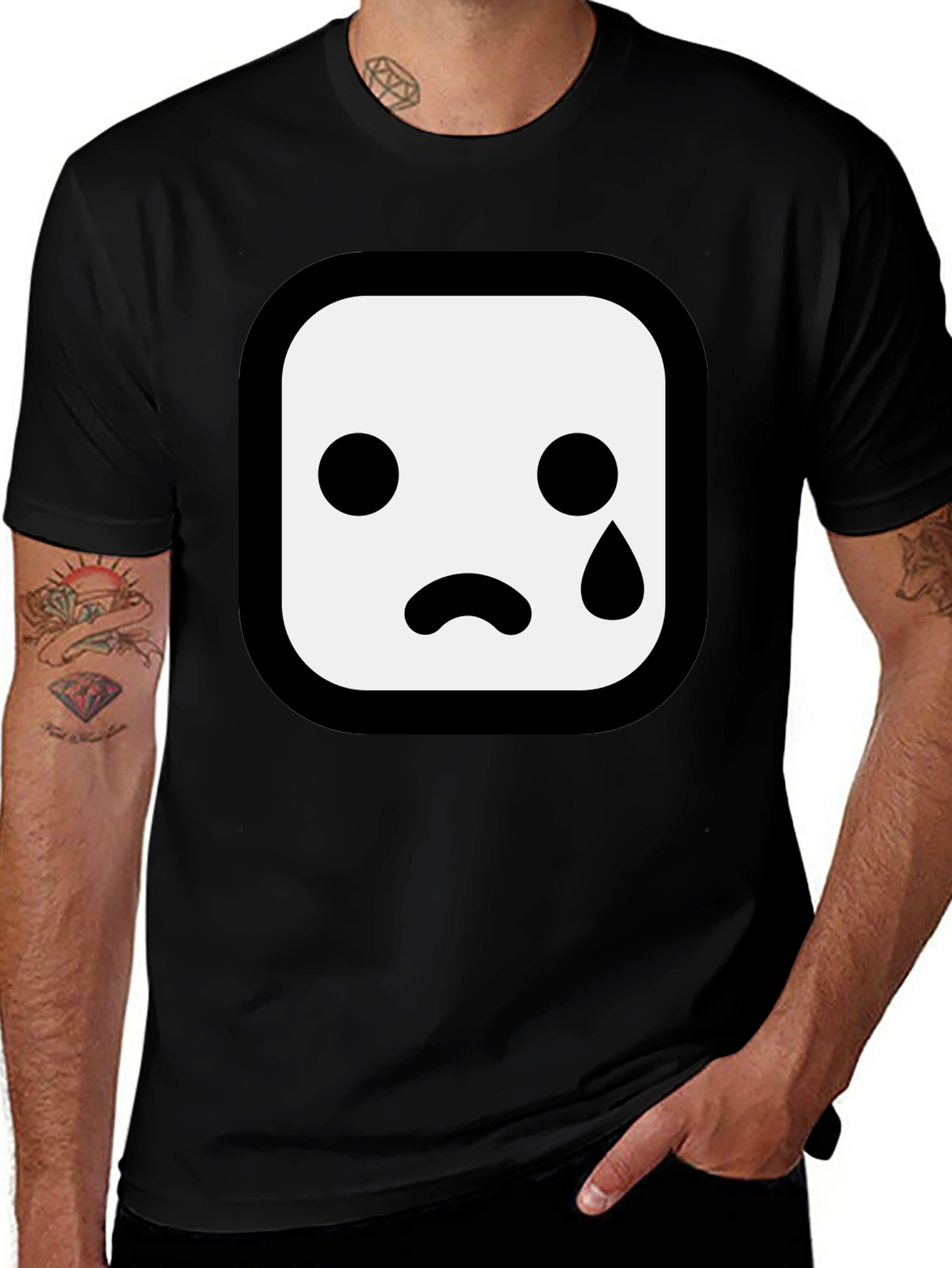 Variant 30 of Sad Emoji Graphic Black T-Shirt