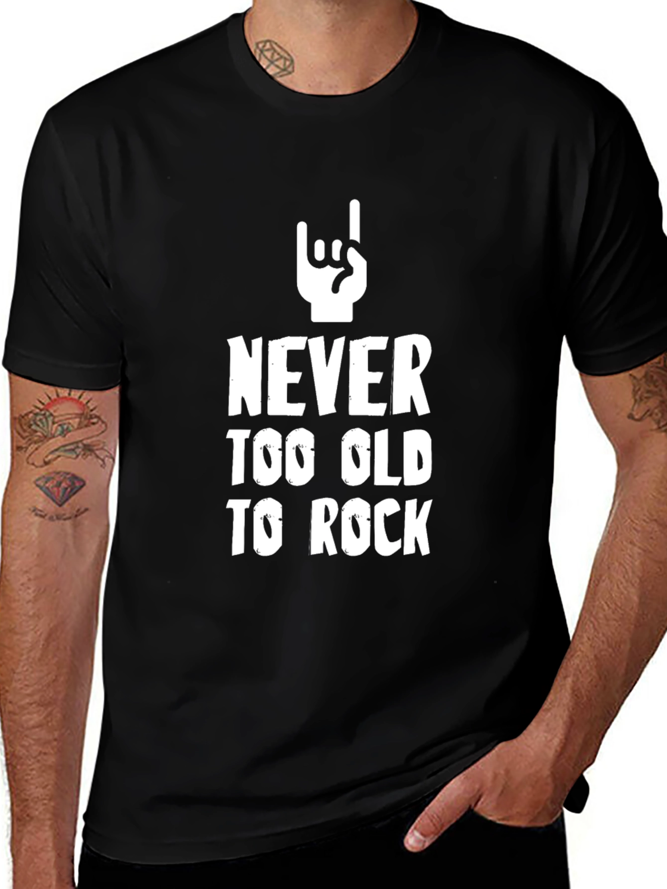 Variant 22 of Never Too Old to Rock Black T-Shirt