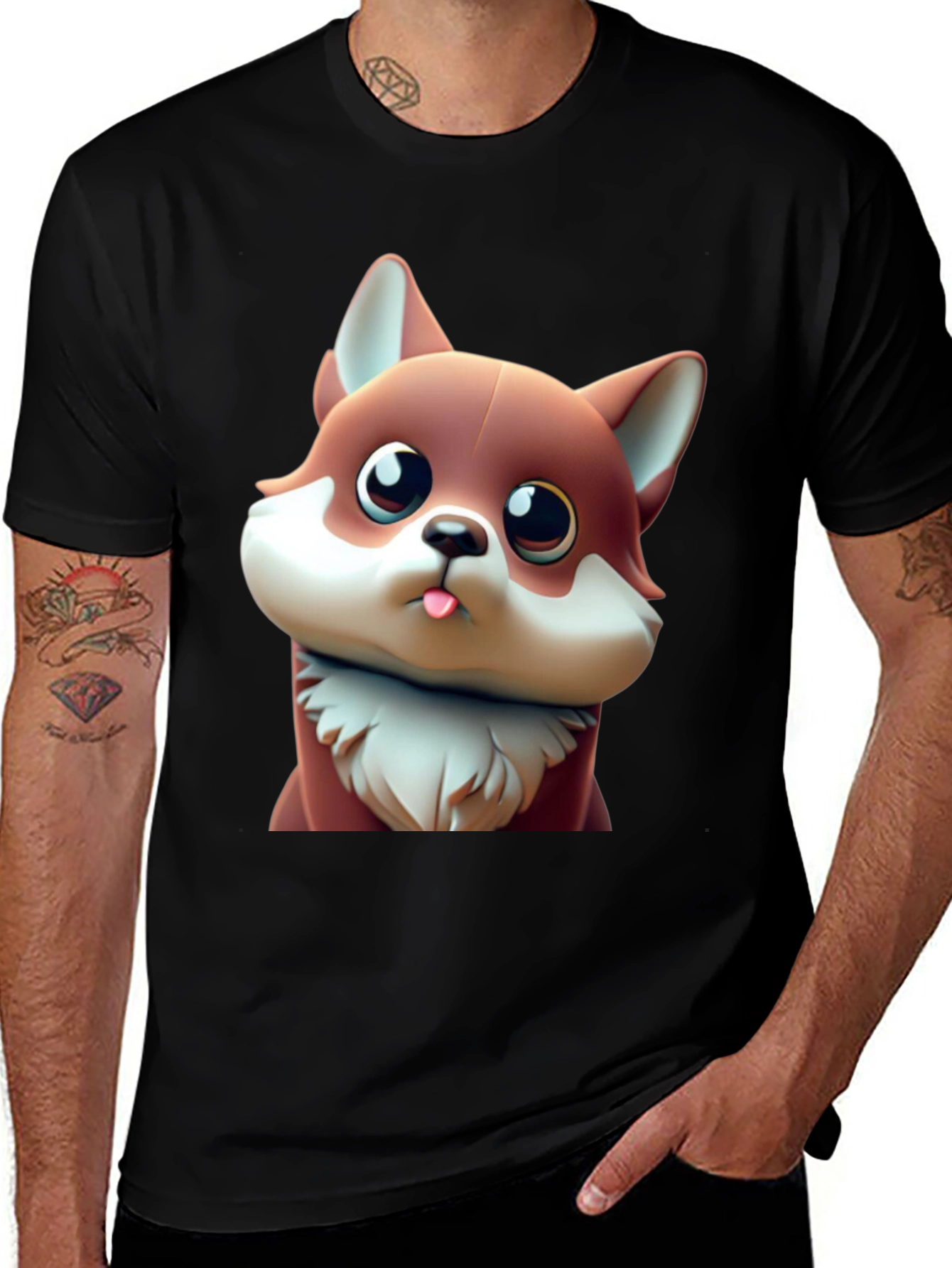 Variant 14 of Cute Cartoon Fox Black T-Shirt