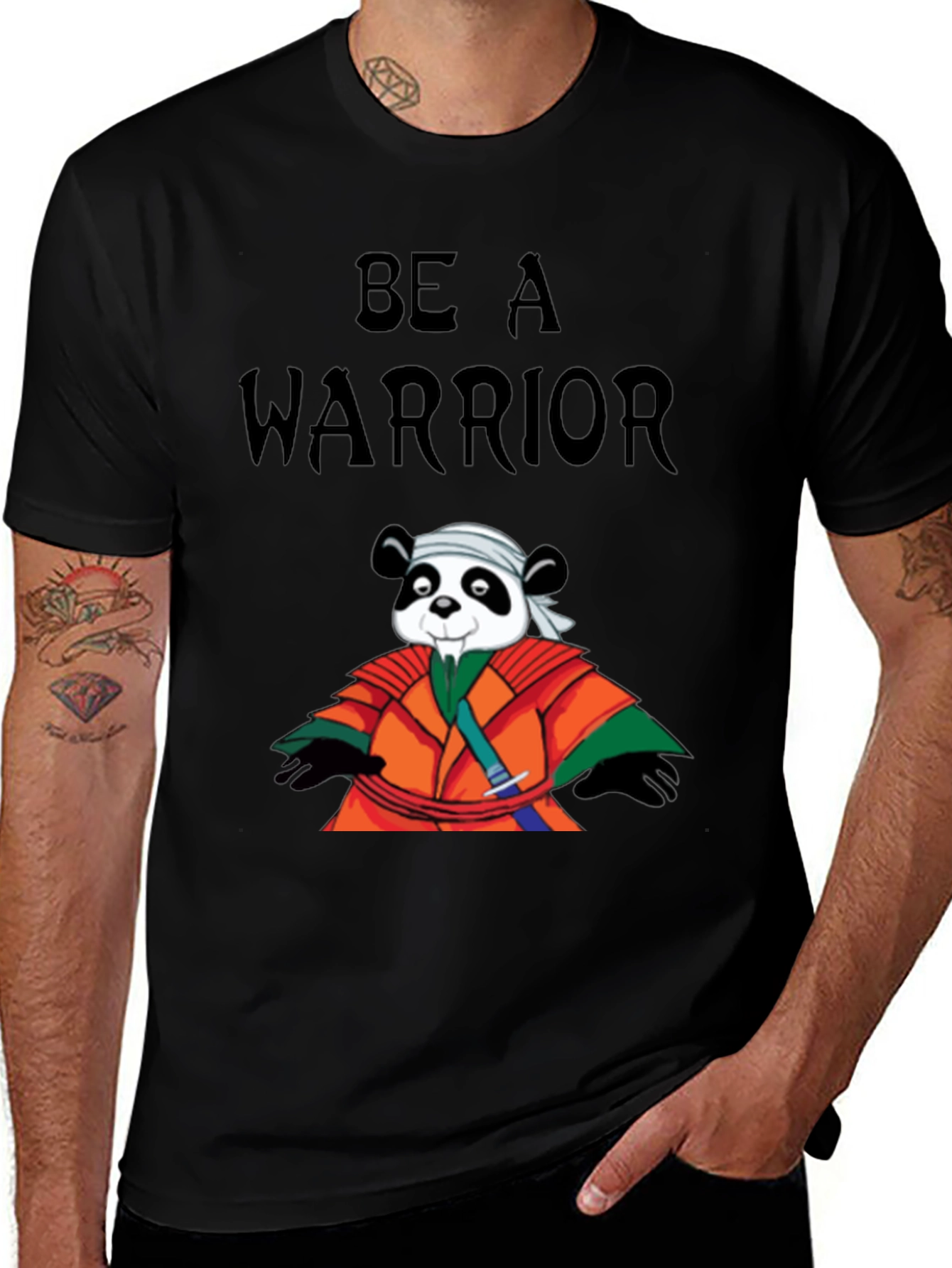 Variant 30 of Be a Warrior Panda T-Shirt - Black