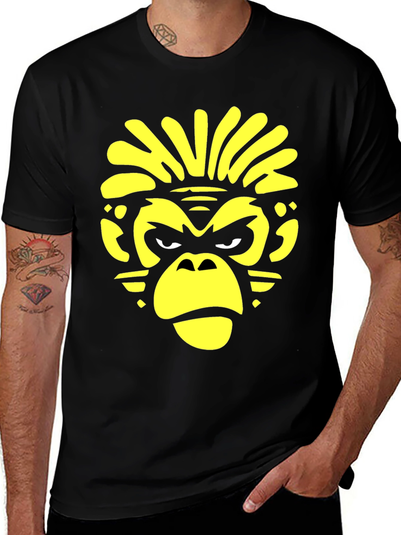 Variant 8 of Yellow Gorilla Graphic Black T-Shirt