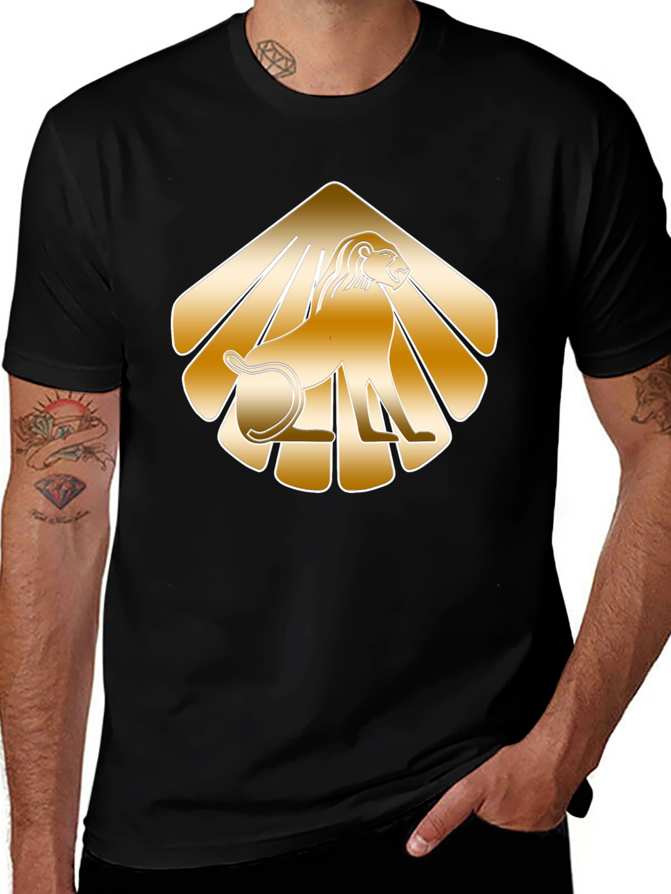 Variant 25 of Golden Lion Graphic Tee - Stylish Men's Black T-Shirt