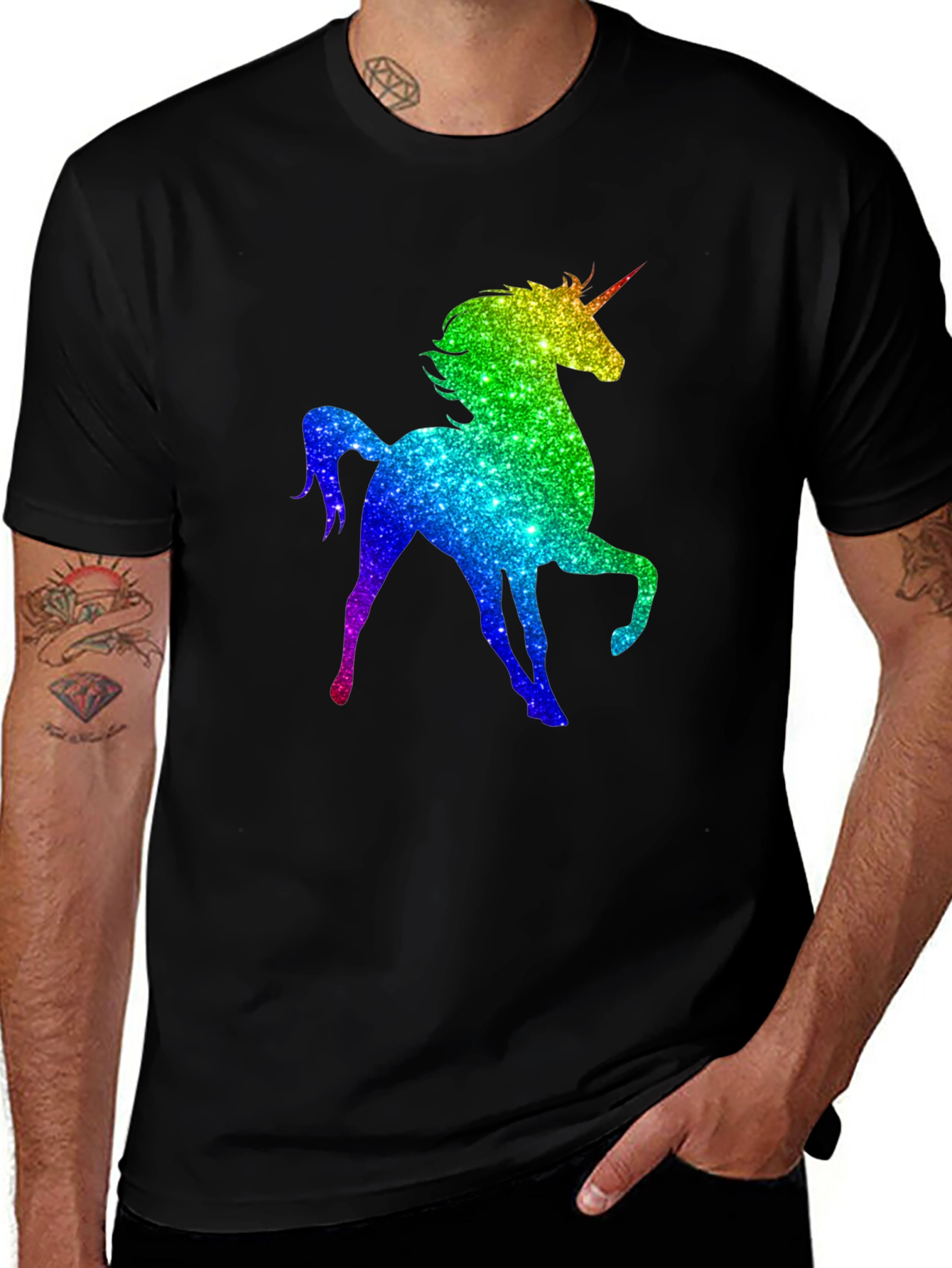Variant 11 of Rainbow Unicorn Graphic Tee - Black Cotton T-Shirt