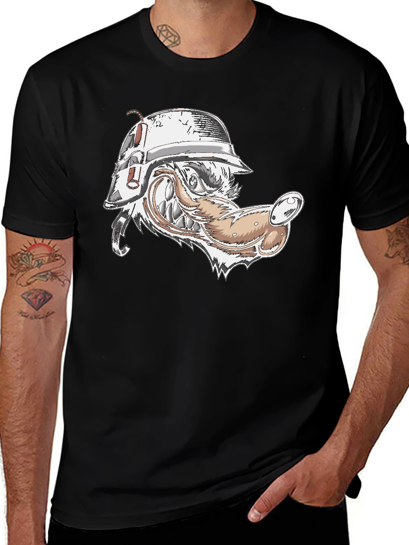 Variant 28 of Wolf Head Military Helmet Graphic Tee