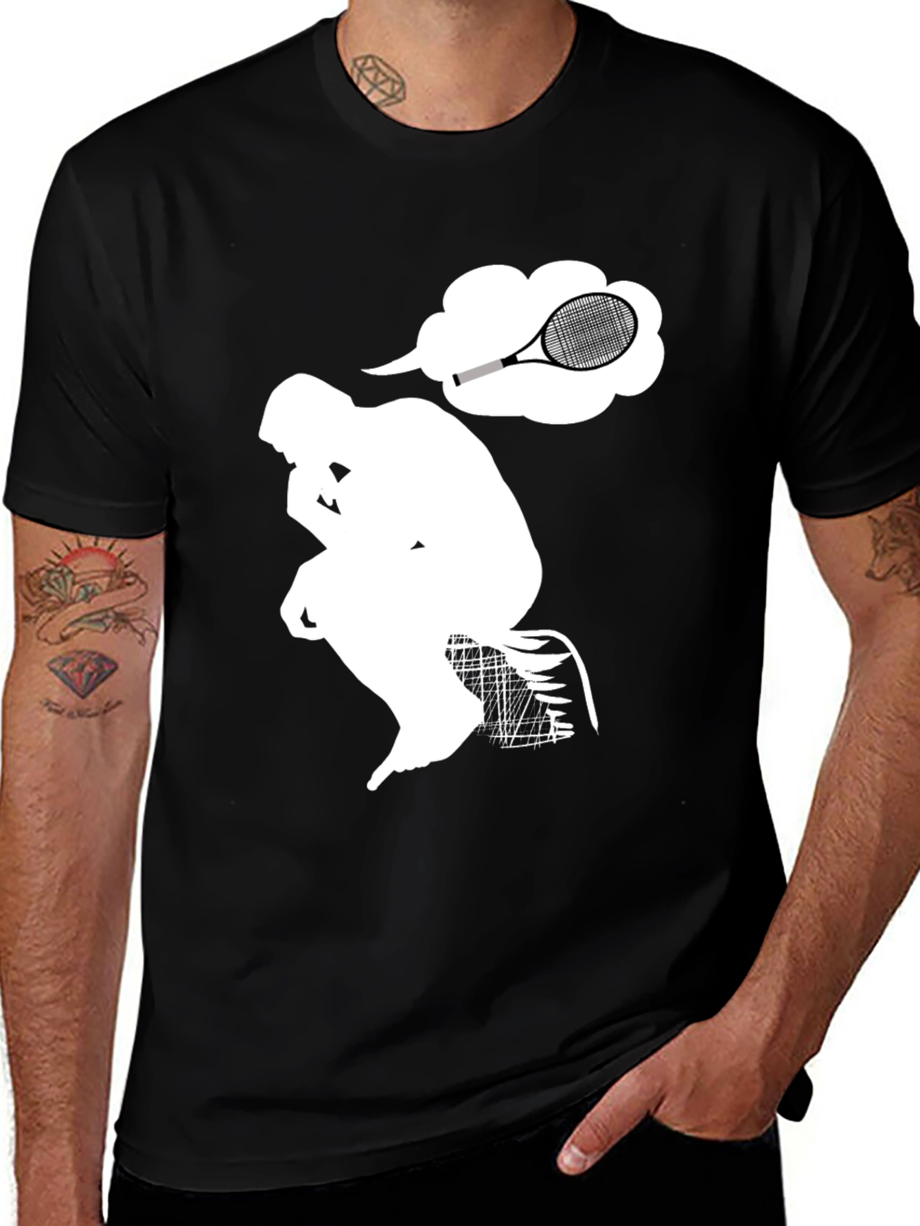 Variant 29 of Thinking Tennis T-Shirt: The Thinker Tee