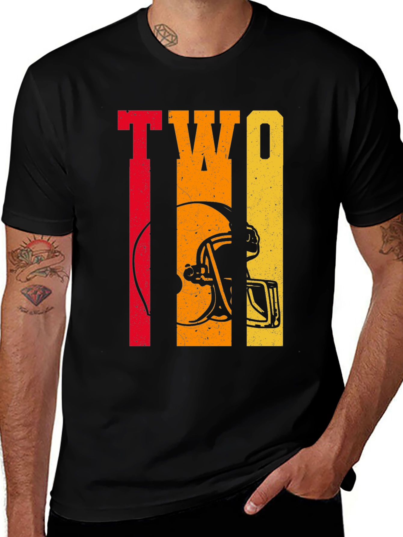 Variant 19 of Retro TWO Football Helmet Graphic Tee