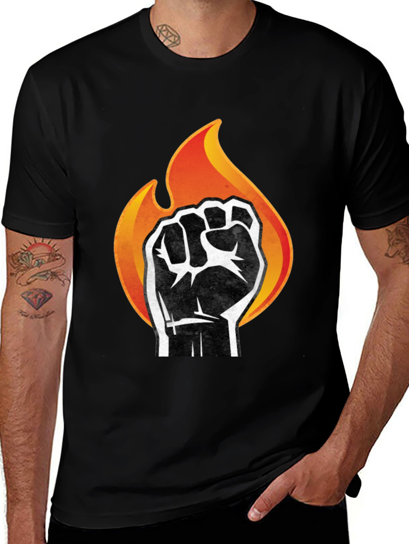 Variant 2 of Fiery Fist Graphic Tee - Bold Black T-Shirt