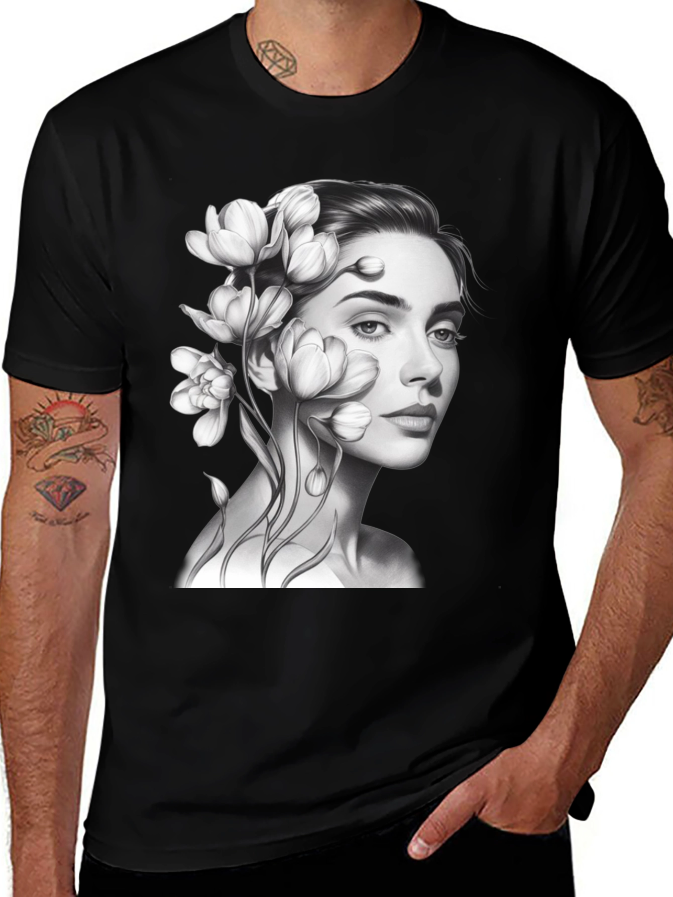 Variant 16 of Floral Woman Graphic T-Shirt - Black