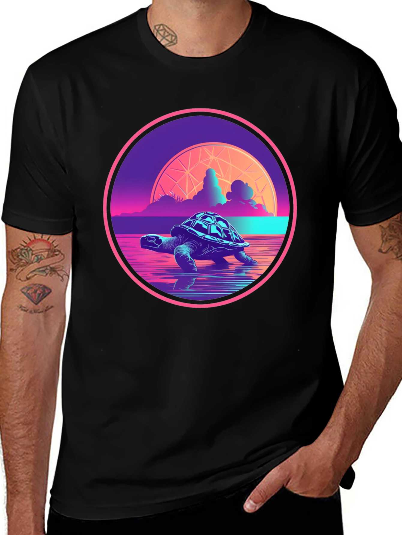 Variant 13 of Retro Turtle T-Shirt - Synthwave Ocean Design