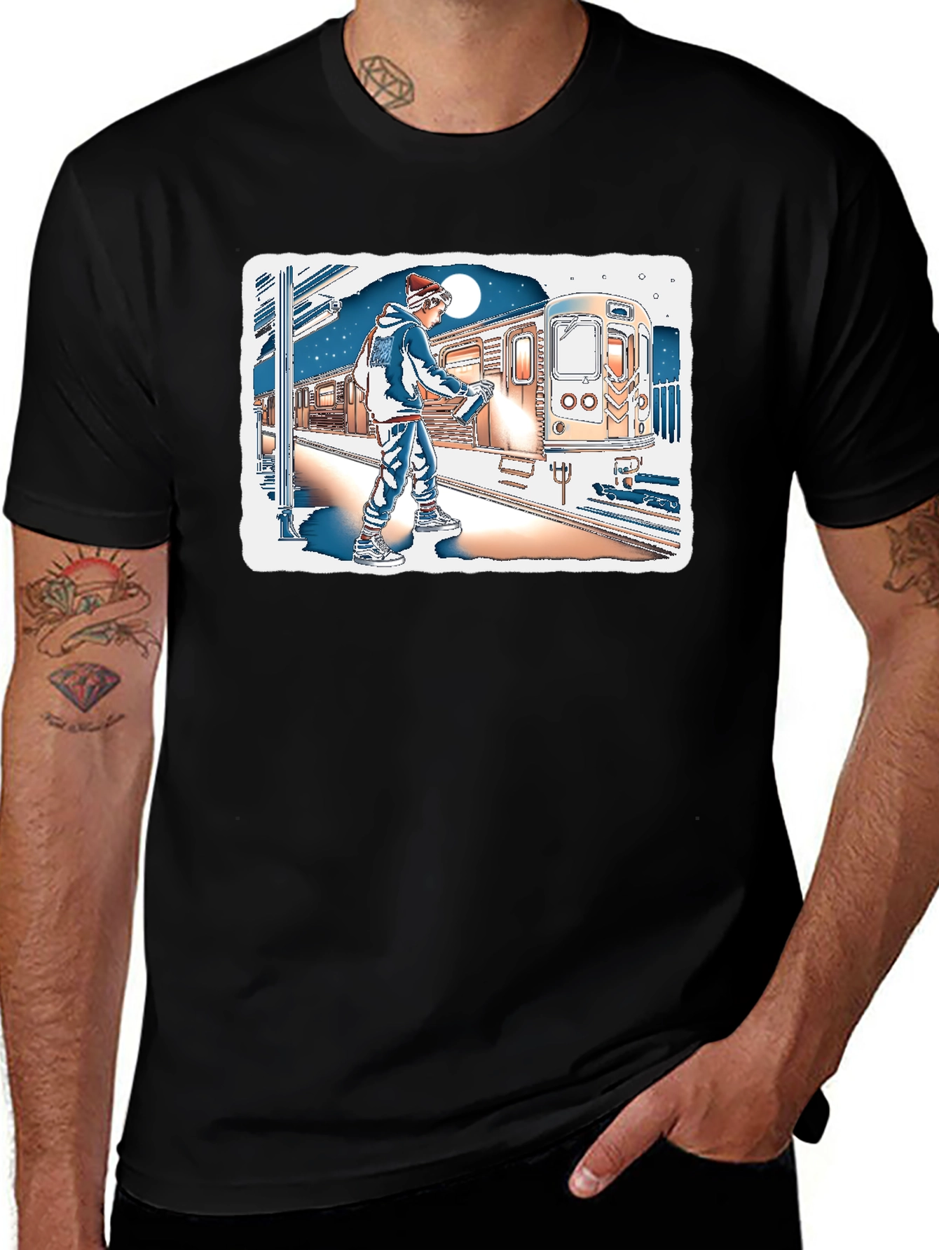 Variant 23 of Graffiti Artist Train Station Black T-Shirt