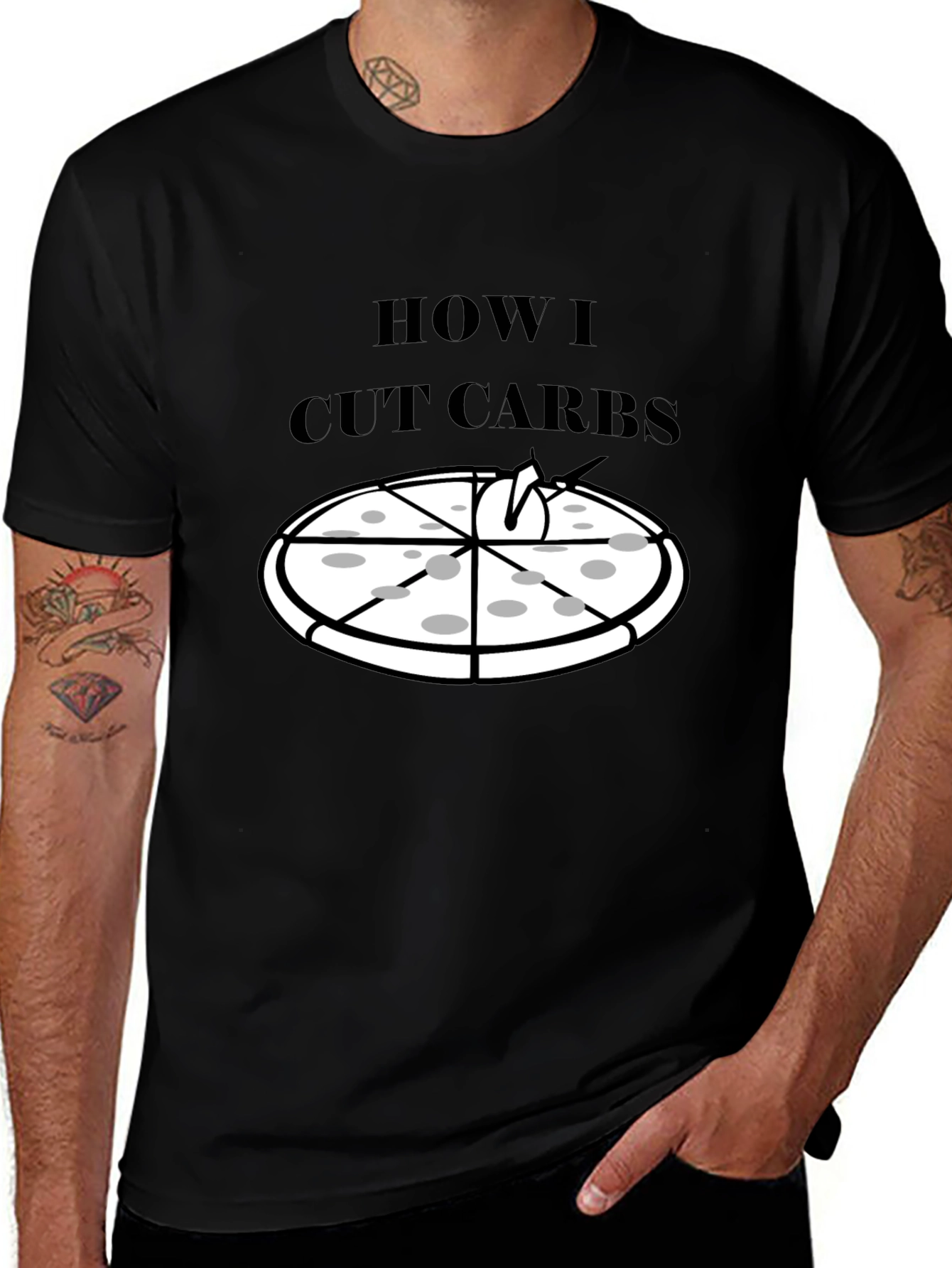 Variant 27 of Funny 'How I Cut Carbs' Pizza Graphic T-Shirt