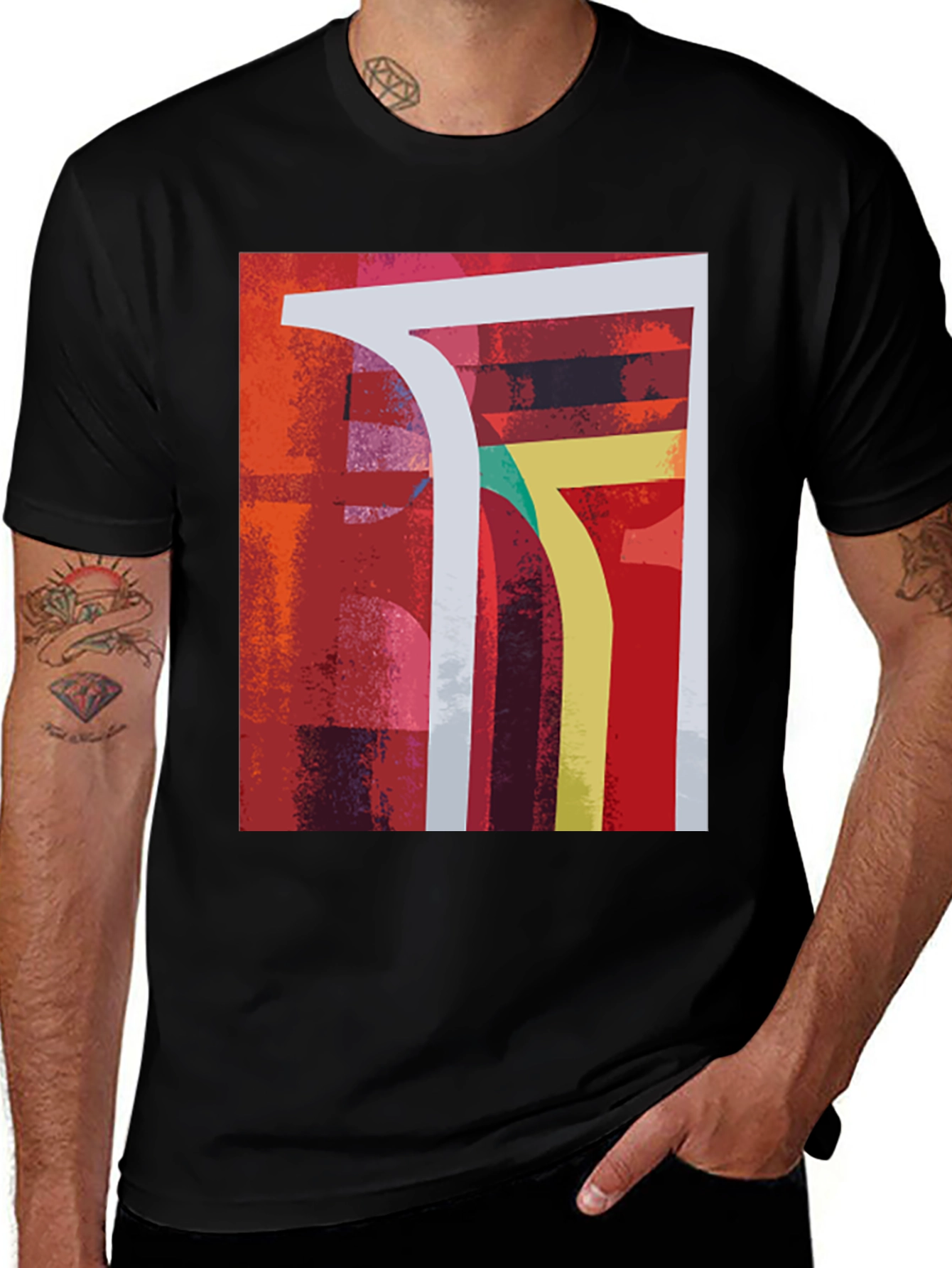 Variant 15 of Abstract Geometric Graphic Print Black T-Shirt